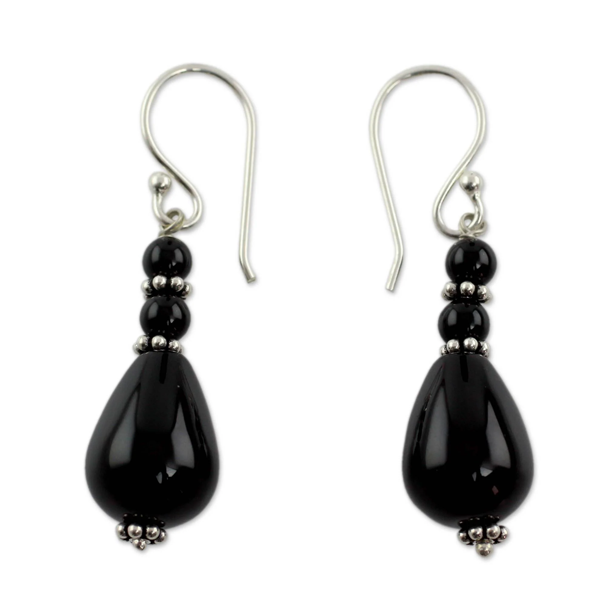 Onyx & Sterling Silver Beaded Earrings - Image 2