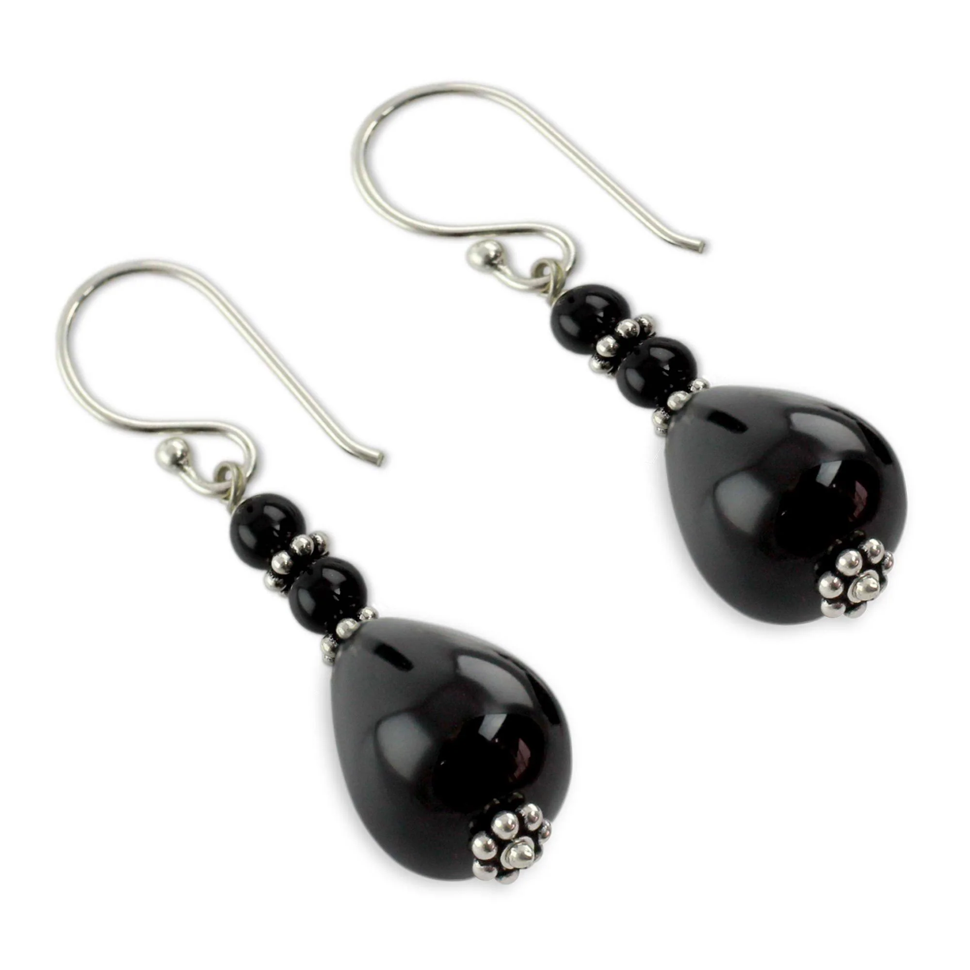 Onyx & Sterling Silver Beaded Earrings - Image 3