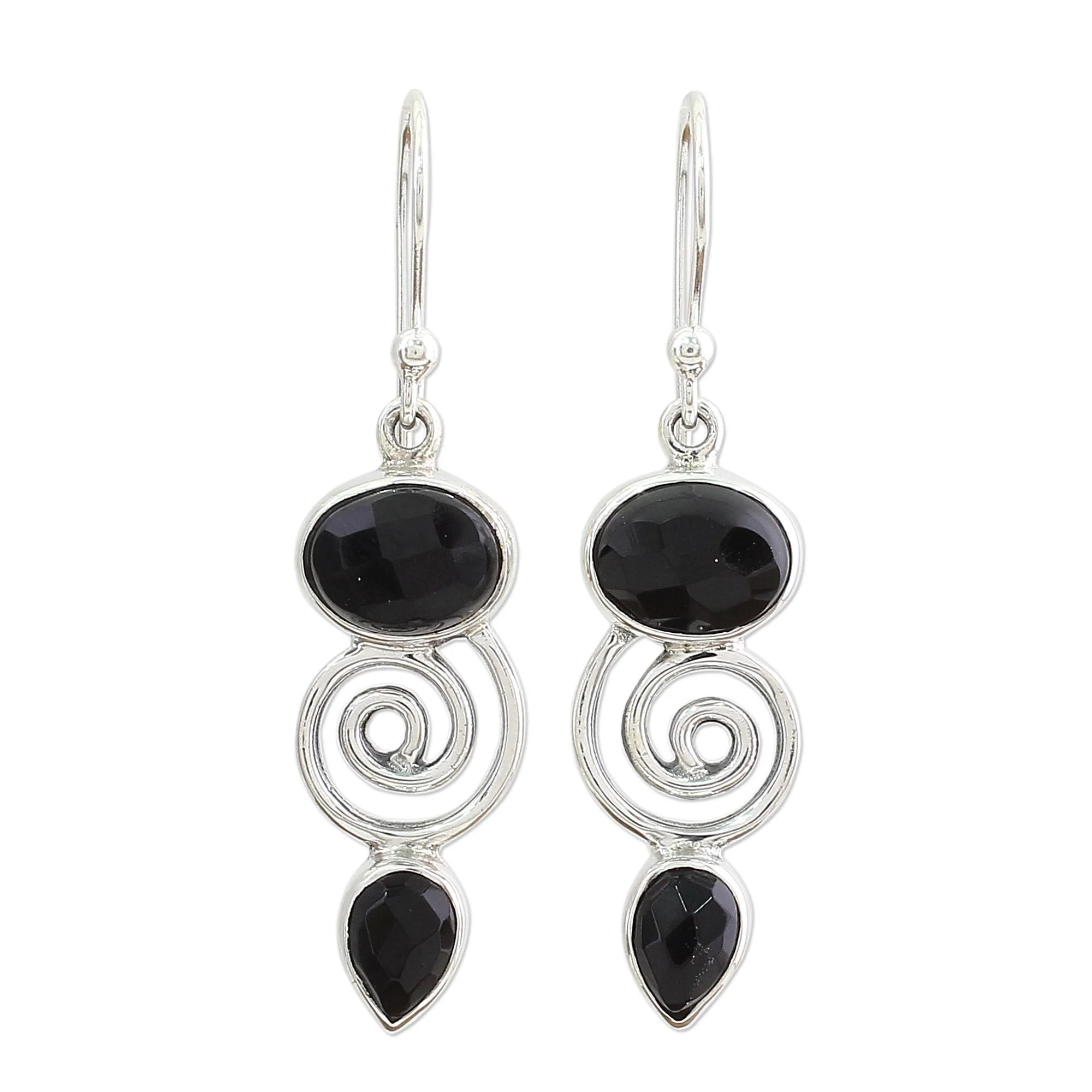 Onyx & Sterling Silver Dangle Earrings - Image 3