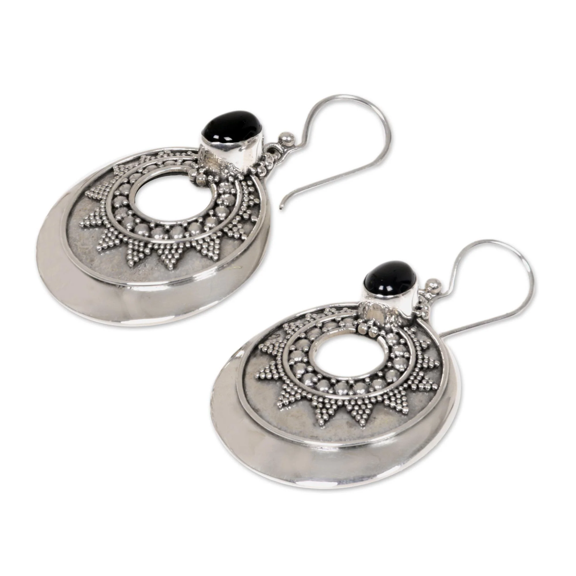 Onyx & Sterling Silver Medallion Earrings - Image 3