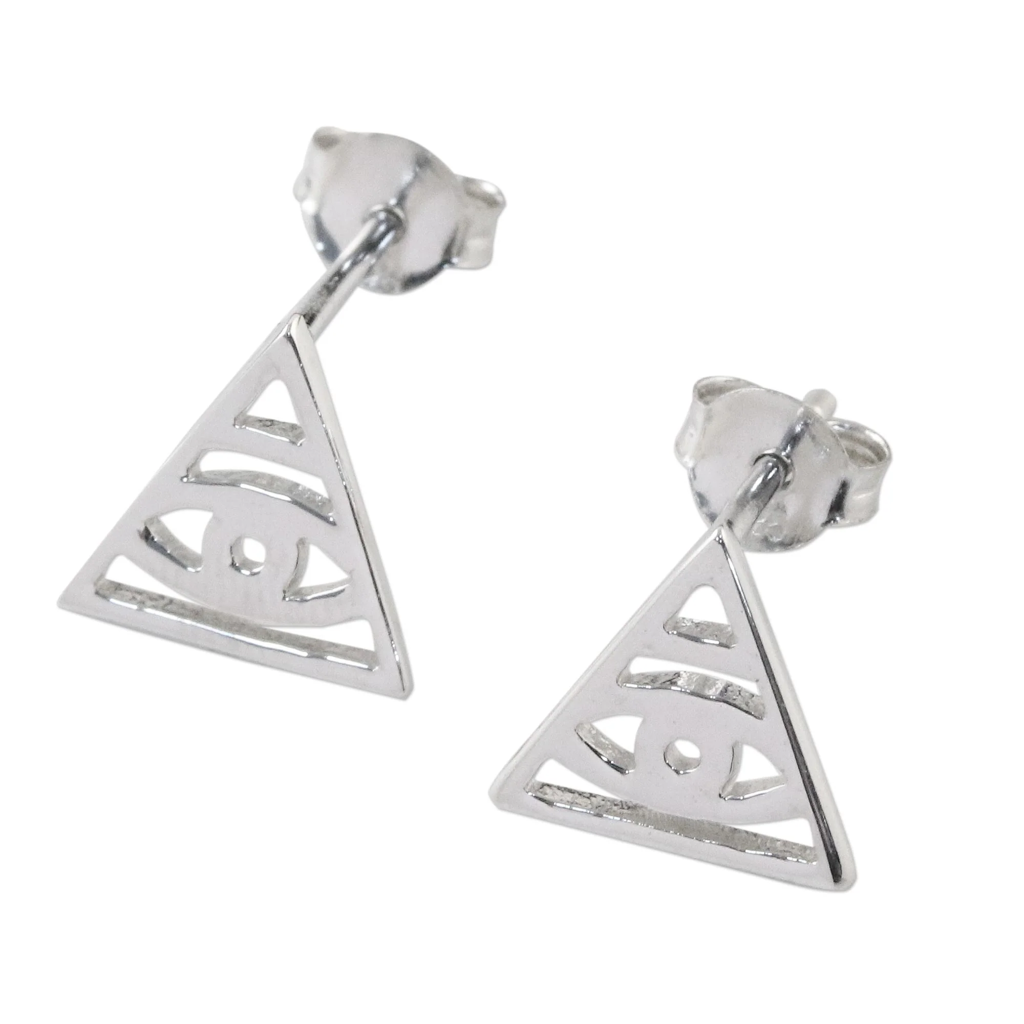 Open Eyes Handcrafted Sterling Silver Stud Earrings from Thailand - Image 5