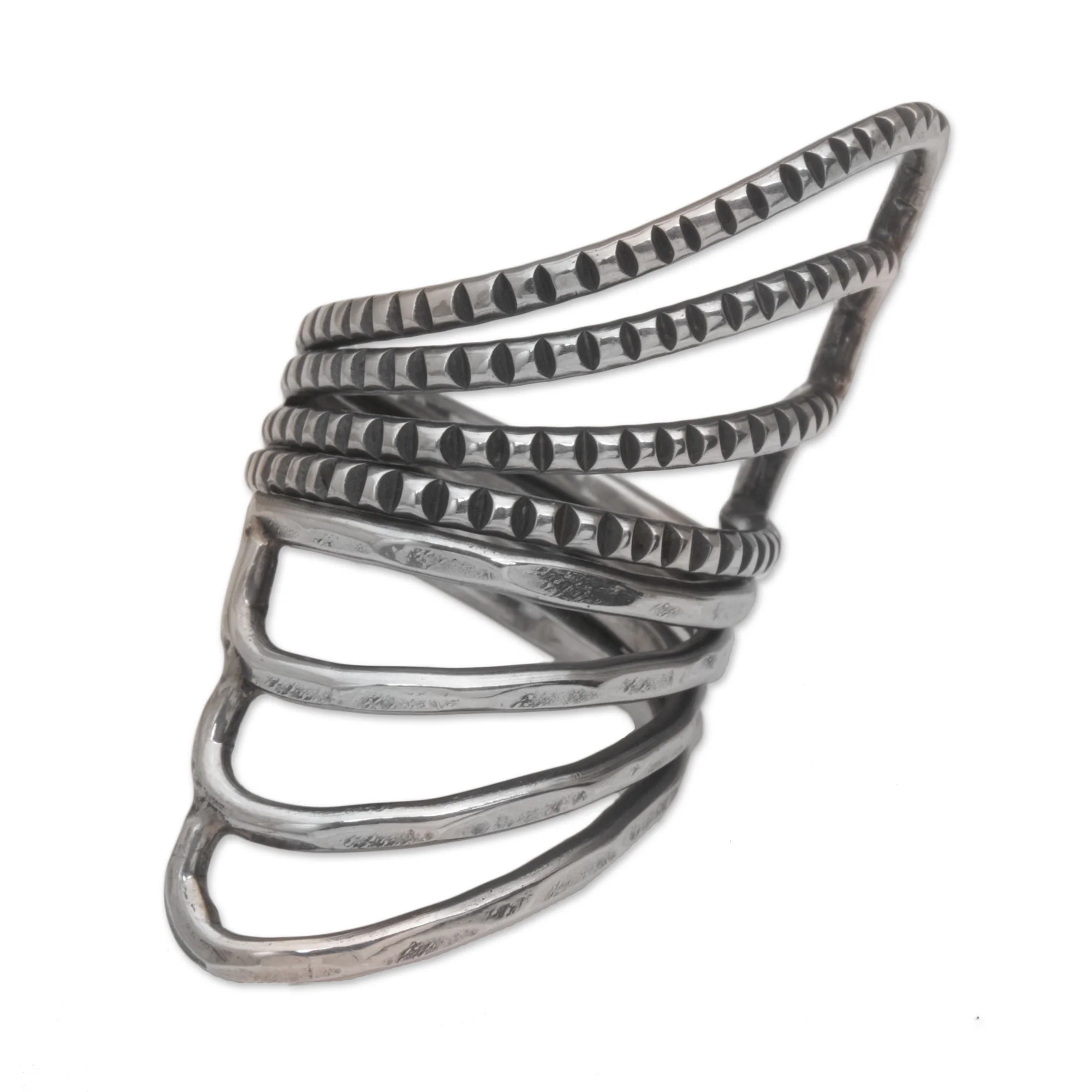 Opposing Forces Wide Sterling Silver Cocktail Ring with Mixed Finish - Image 2