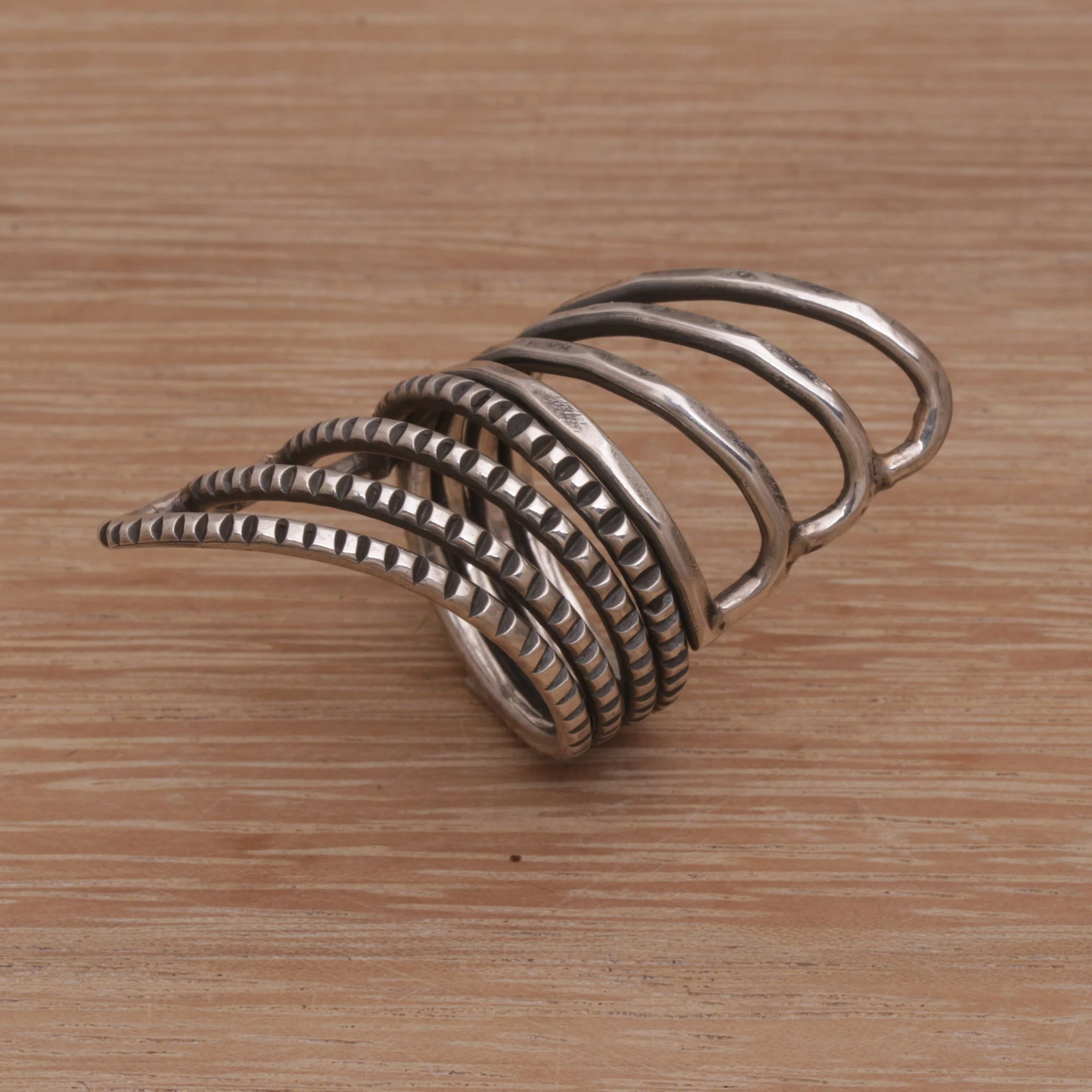 Opposing Forces Wide Sterling Silver Cocktail Ring with Mixed Finish - Image 3