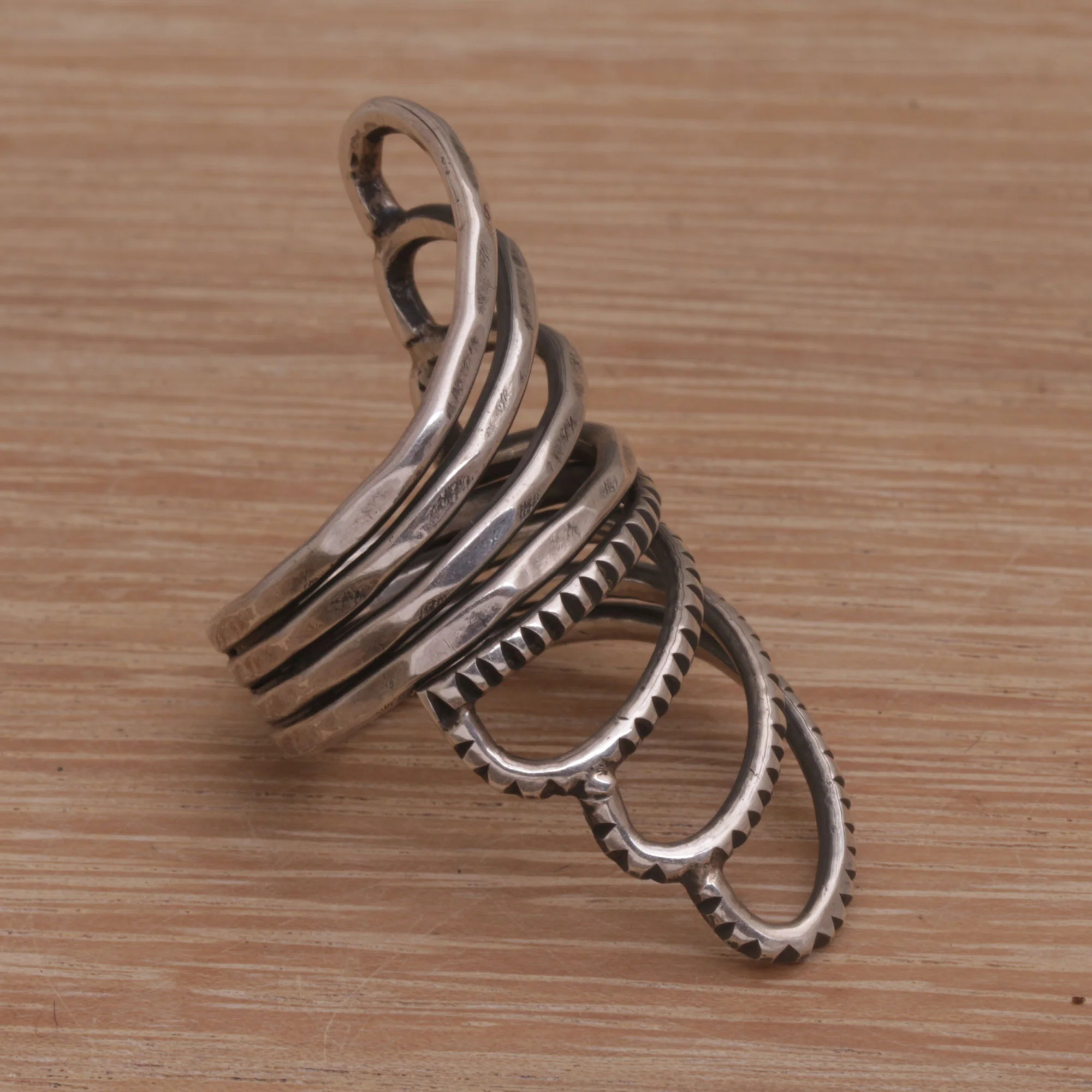 Opposing Forces Wide Sterling Silver Cocktail Ring with Mixed Finish - Image 4