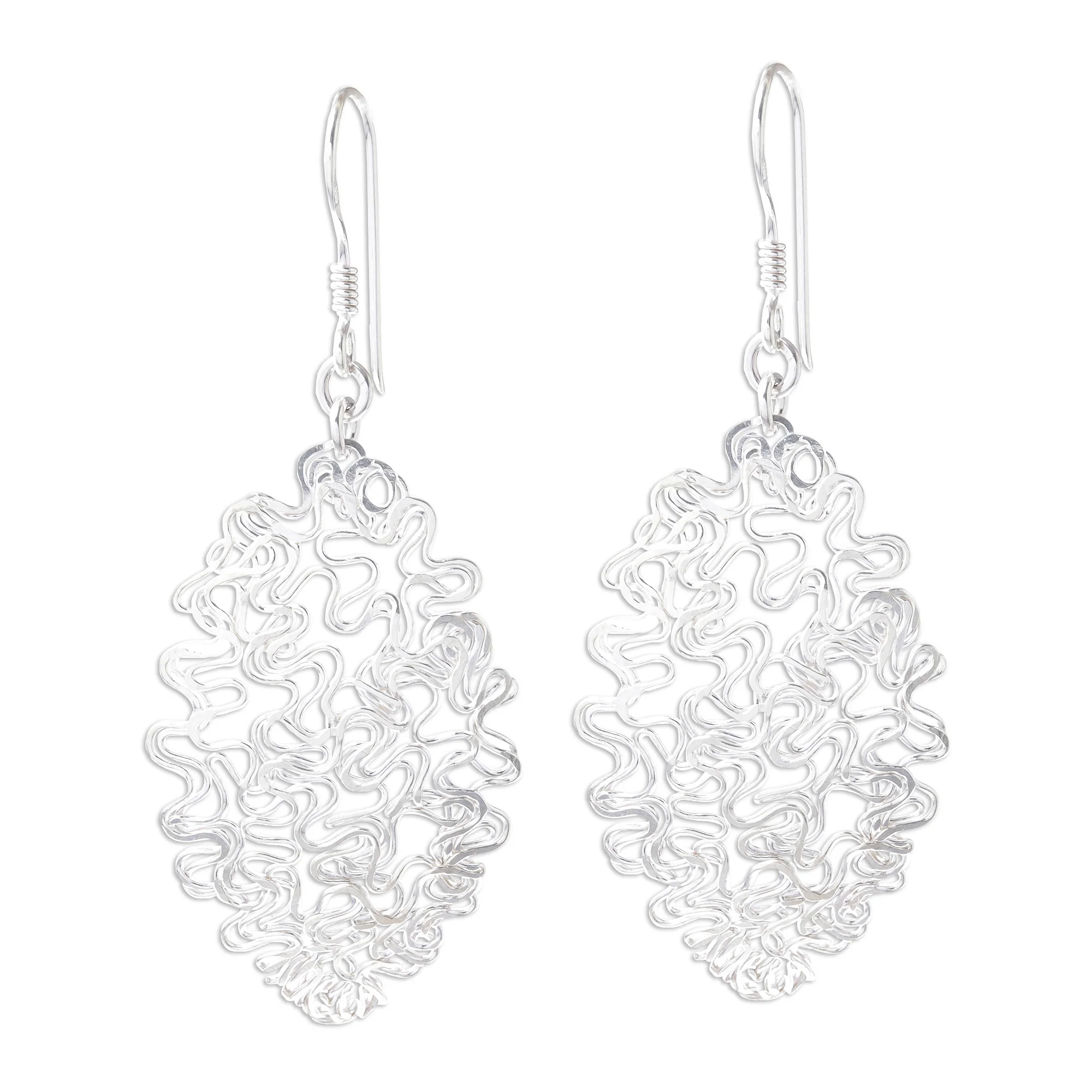 Opulent Chaos Sterling Silver Twisted and Coiled Wire Oval Dangle Earrings - Image 2