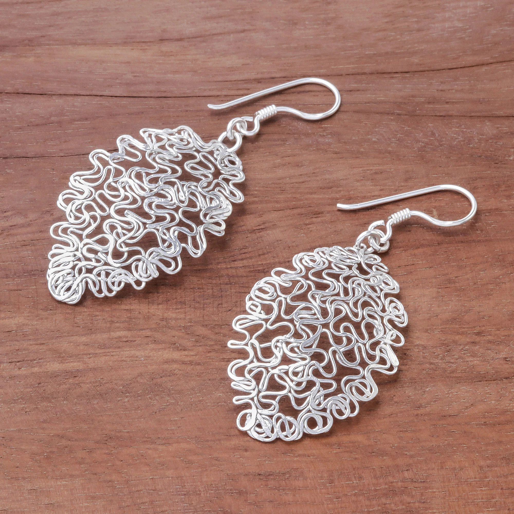 Opulent Chaos Sterling Silver Twisted and Coiled Wire Oval Dangle Earrings - Image 3
