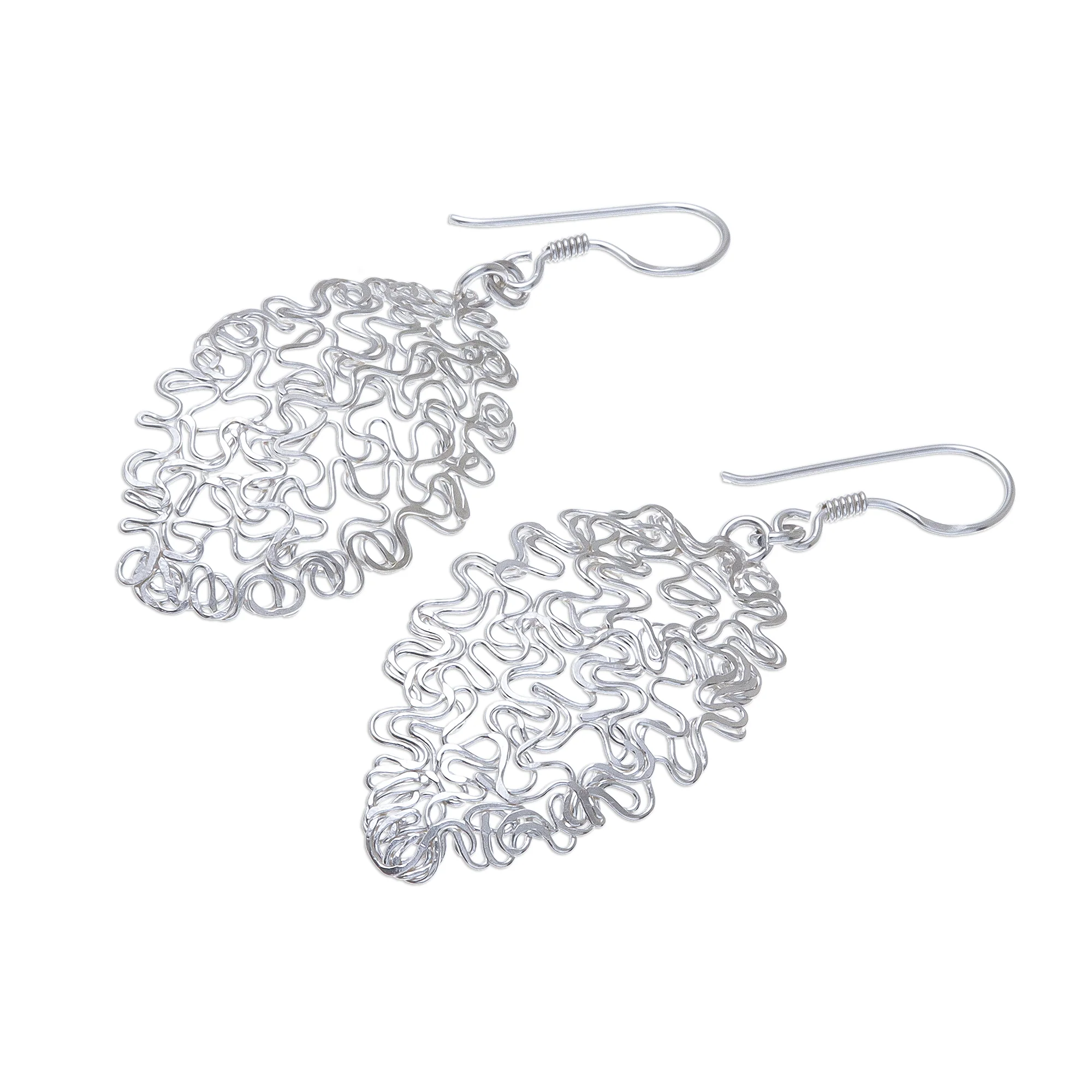 Opulent Chaos Sterling Silver Twisted and Coiled Wire Oval Dangle Earrings - Image 4