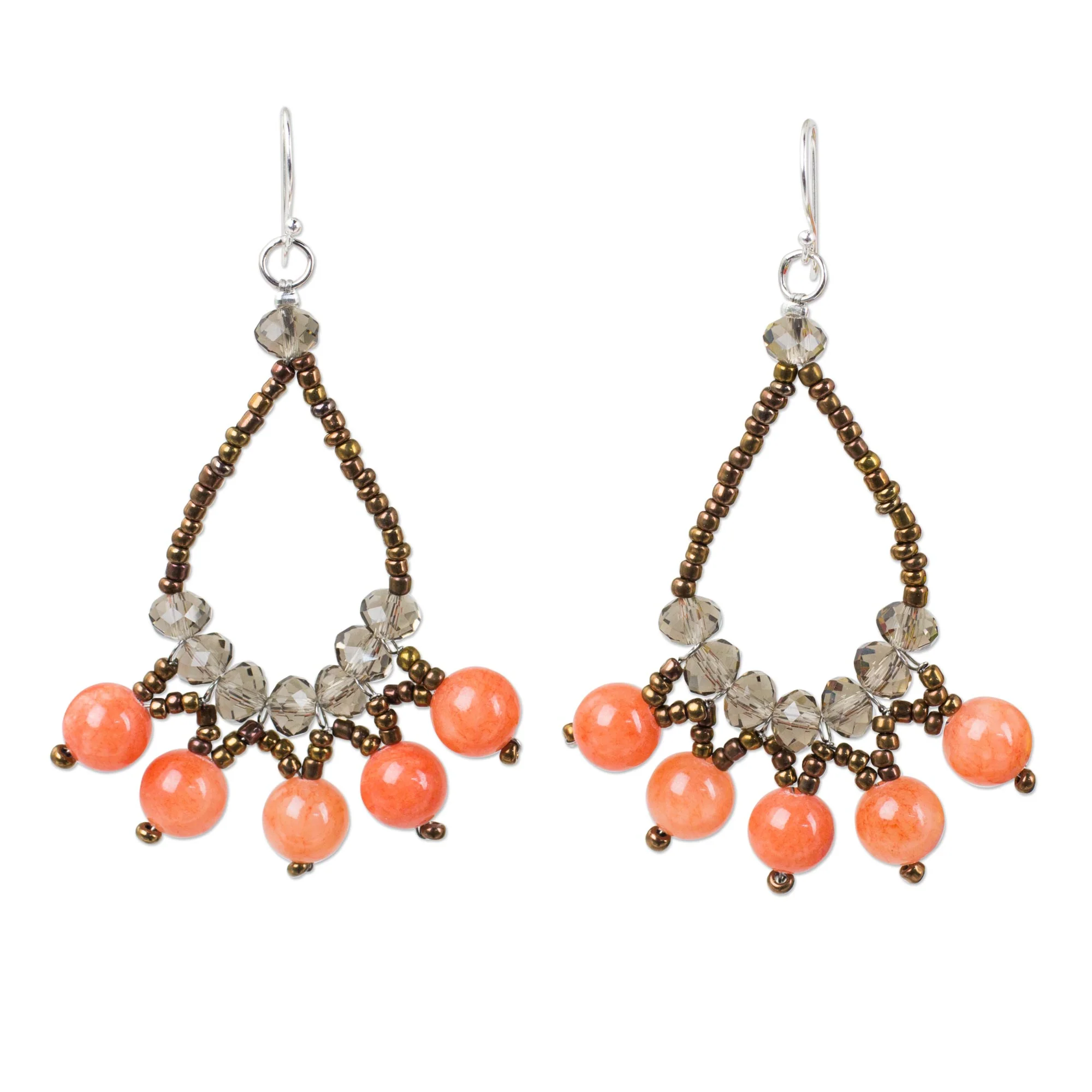Orange Harmony Artisan Crafted Brown Orange Beaded Earrings - Image 2