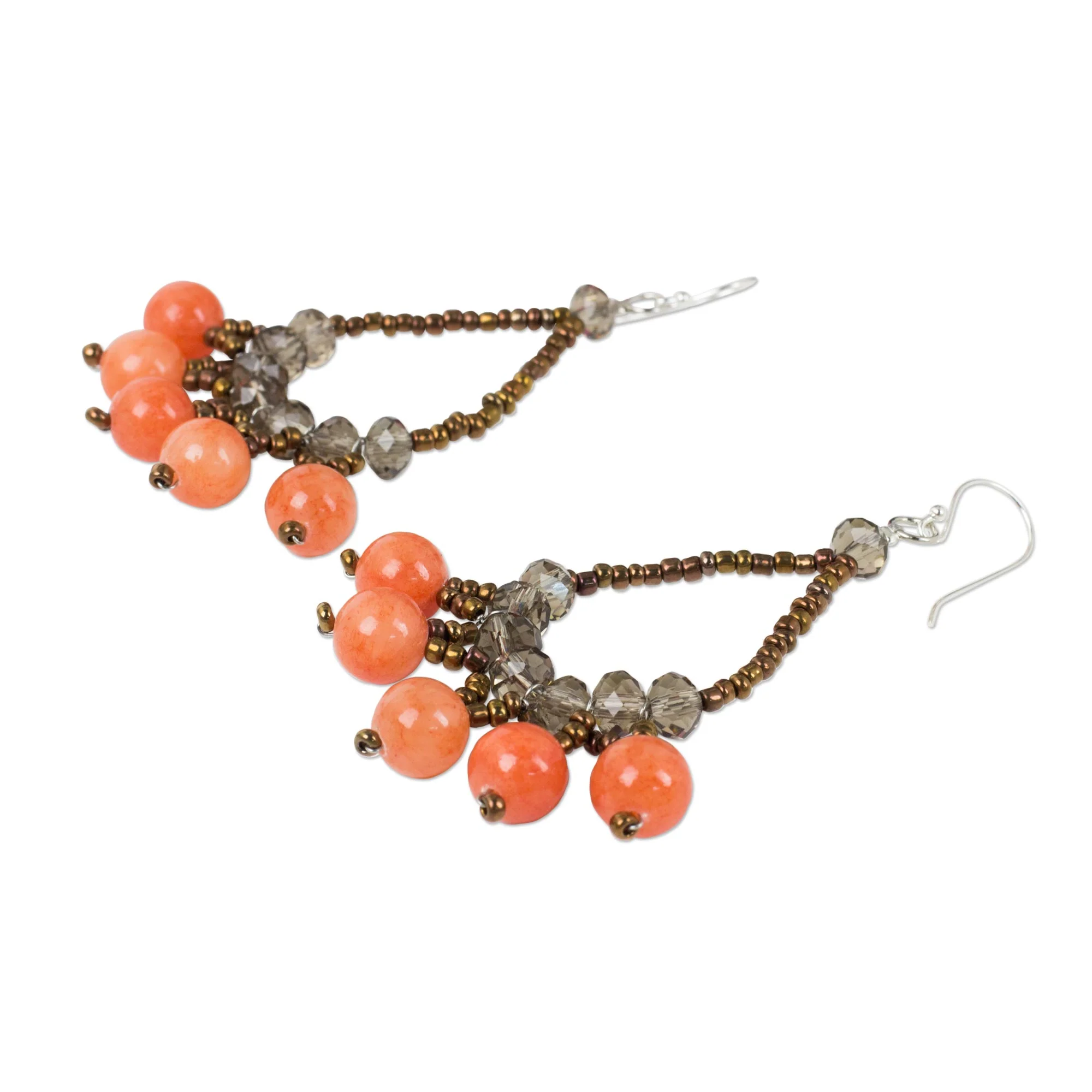 Orange Harmony Artisan Crafted Brown Orange Beaded Earrings - Image 3