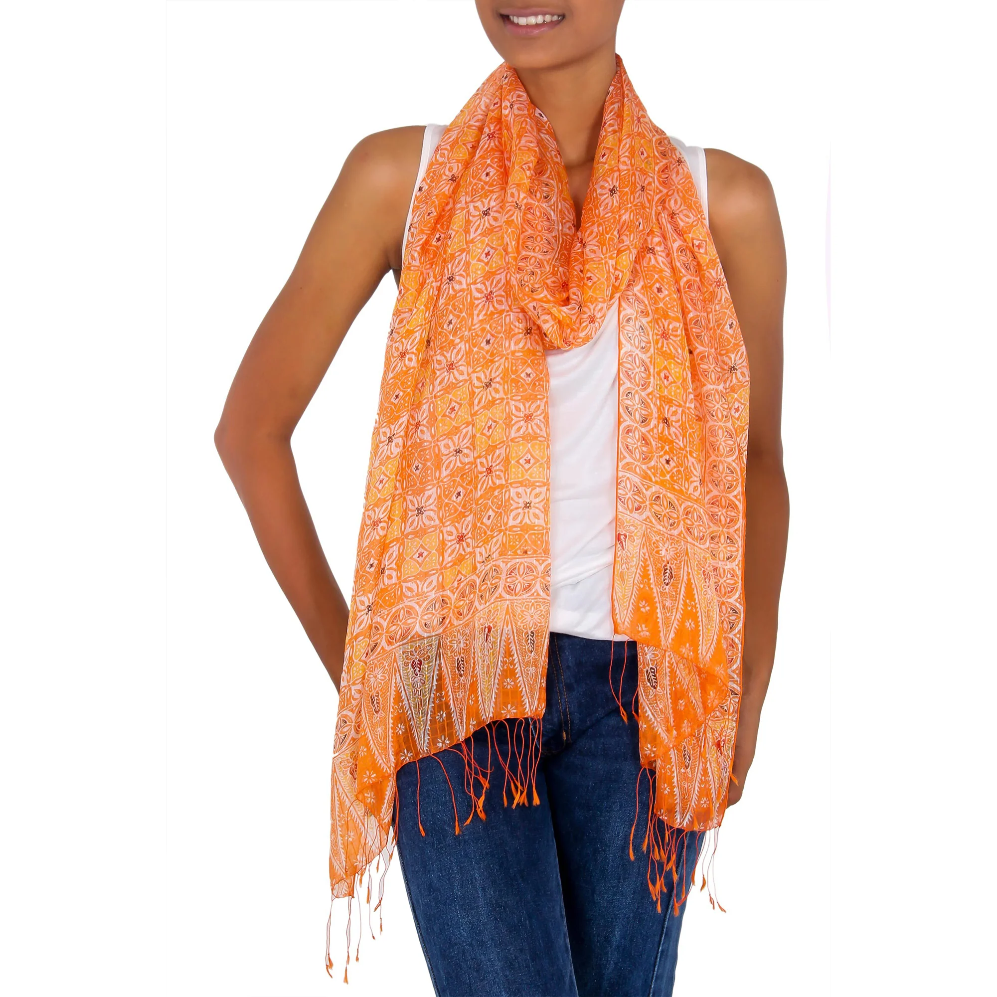 Orange Jasmine Hand-Made Silk Shawl - Image 2