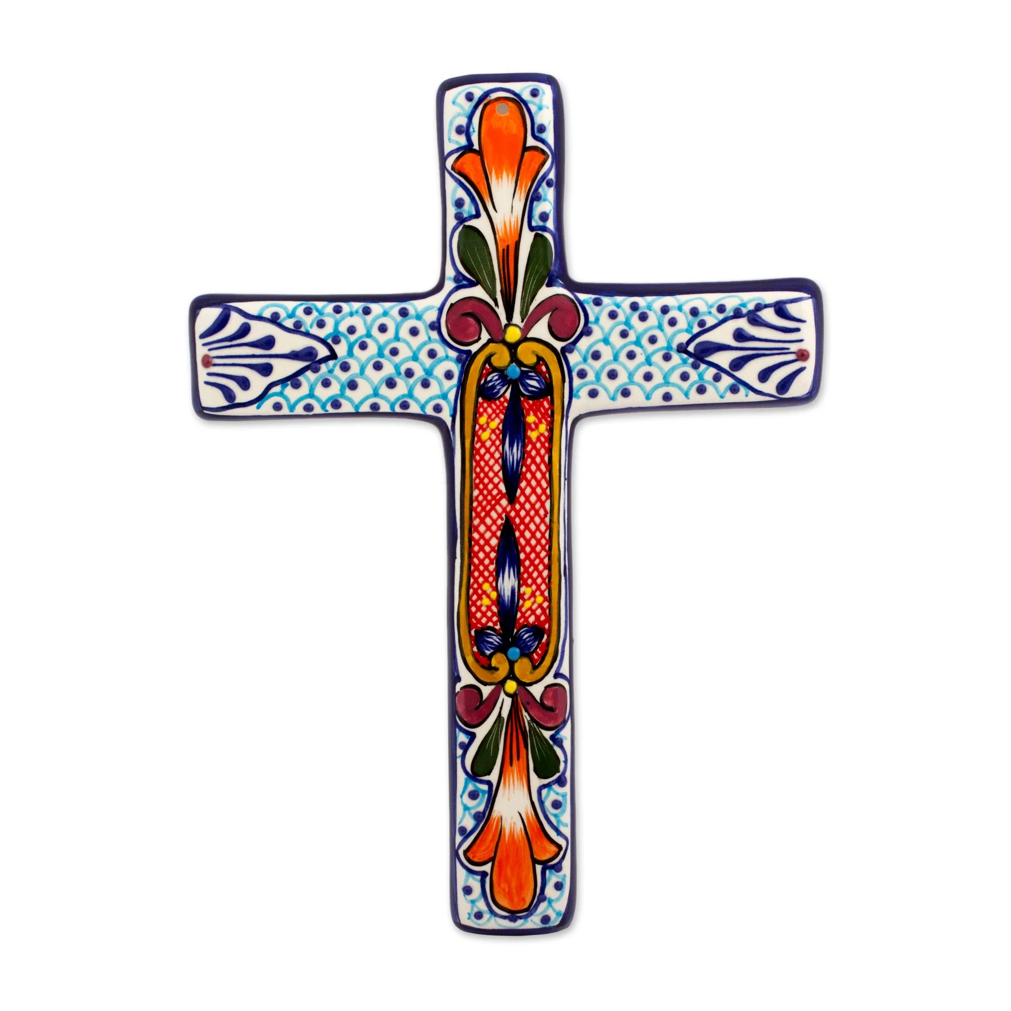 Orange Lily Hand Crafted Multicolored Ceramic Wall Cross From Mexico - Image 2