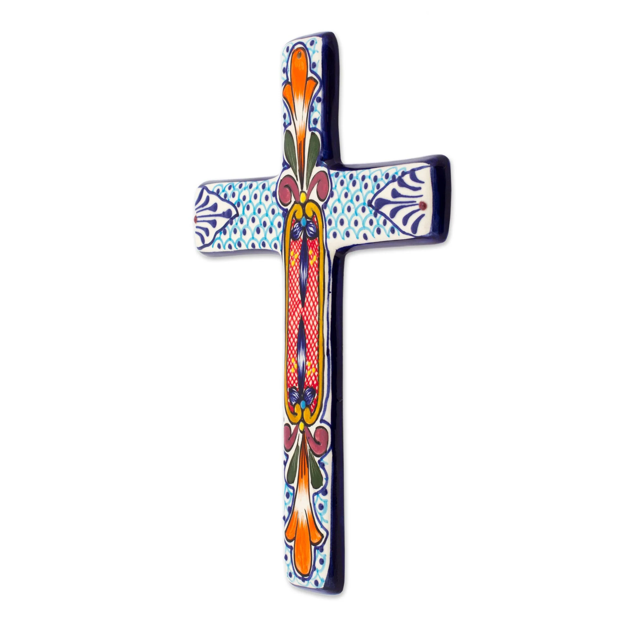 Orange Lily Hand Crafted Multicolored Ceramic Wall Cross From Mexico - Image 4