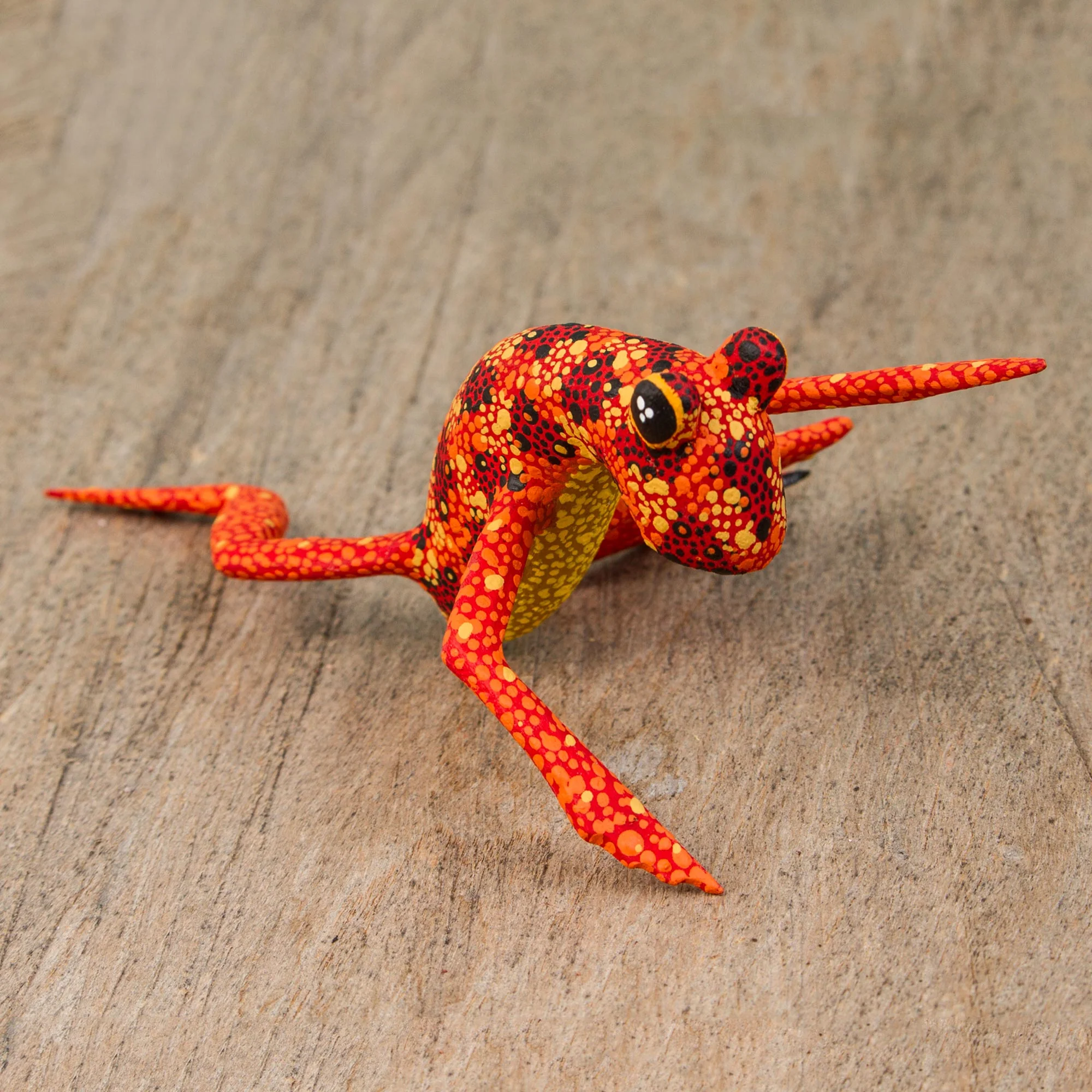 Orange Oaxaca Frog Red Orange Alebrije Style Frog Sculpture Crafted by Hand - Image 3