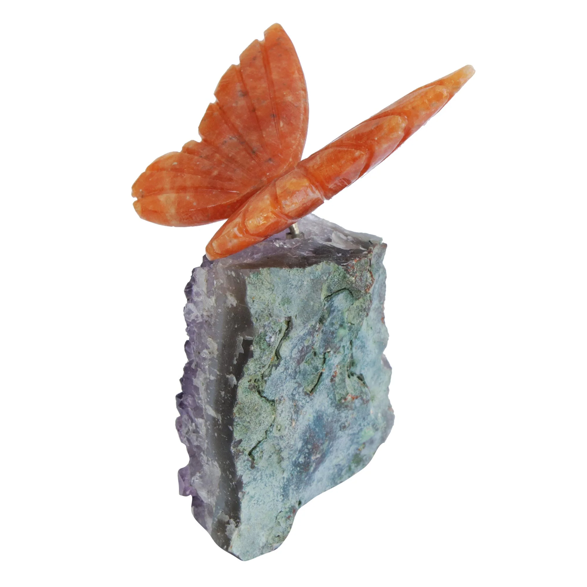 Orange Wings Orange Calcite and Amethyst Butterfly Gemstone Sculpture - Image 4