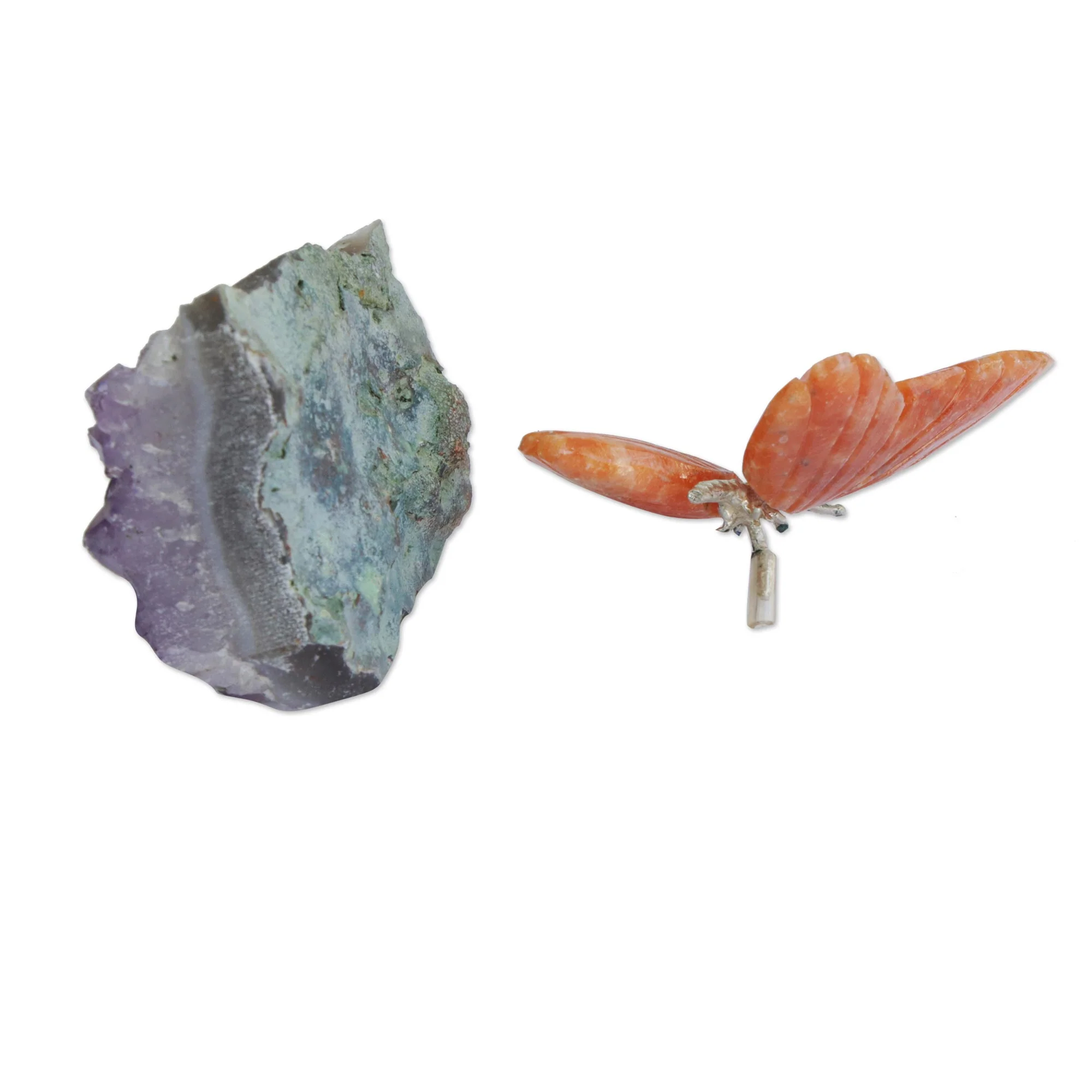 Orange Wings Orange Calcite and Amethyst Butterfly Gemstone Sculpture - Image 5