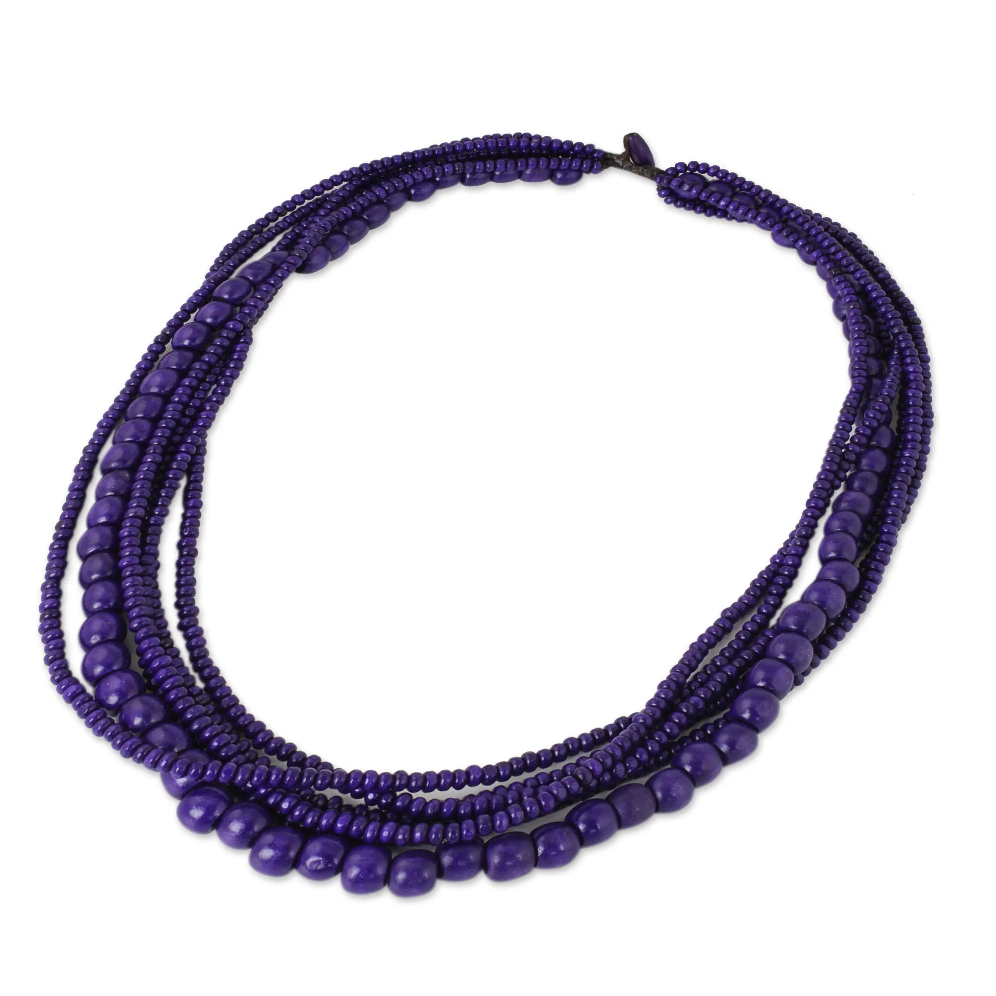 Orchid Dance Purple Wood Bead Necklace Hand Crafted in Thailand - Image 3