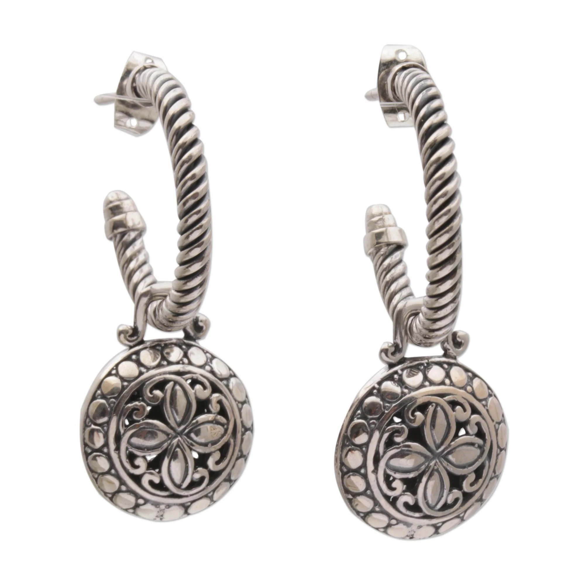 Orchid Lanterns 925 Sterling Silver Floral Half-Hoop Dangle Earrings - Image 2