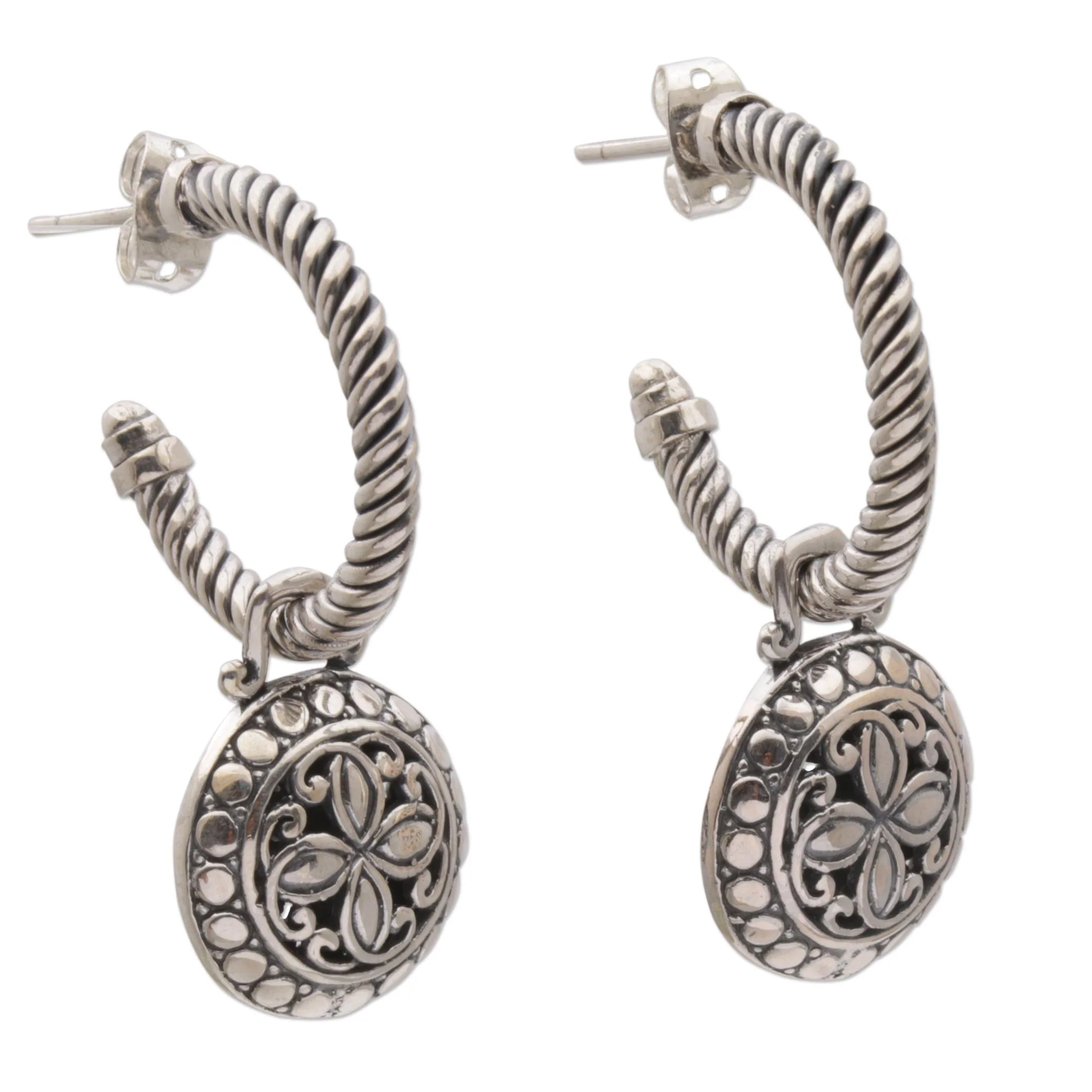 Orchid Lanterns 925 Sterling Silver Floral Half-Hoop Dangle Earrings - Image 3