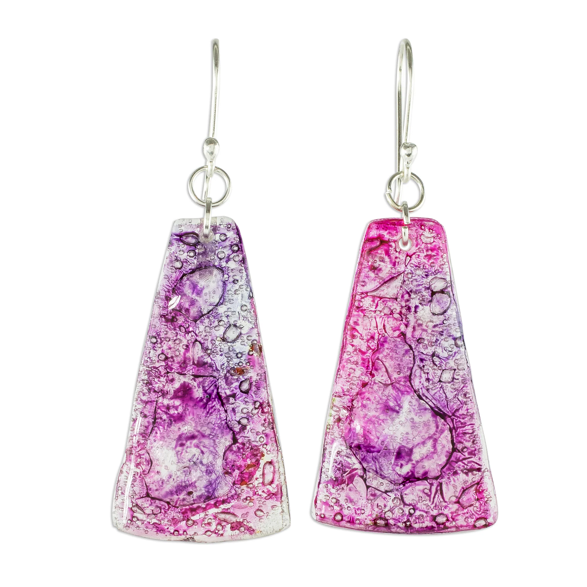 Orchid Polygons Recycled CD Dangle Earrings in Pink and Purple - Image 2