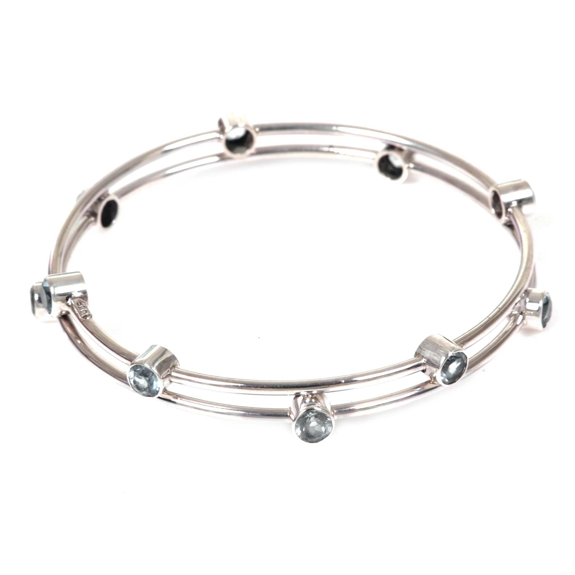 Orchid Twist in Blue Topaz & Silver Bangle Bracelet - Image 2