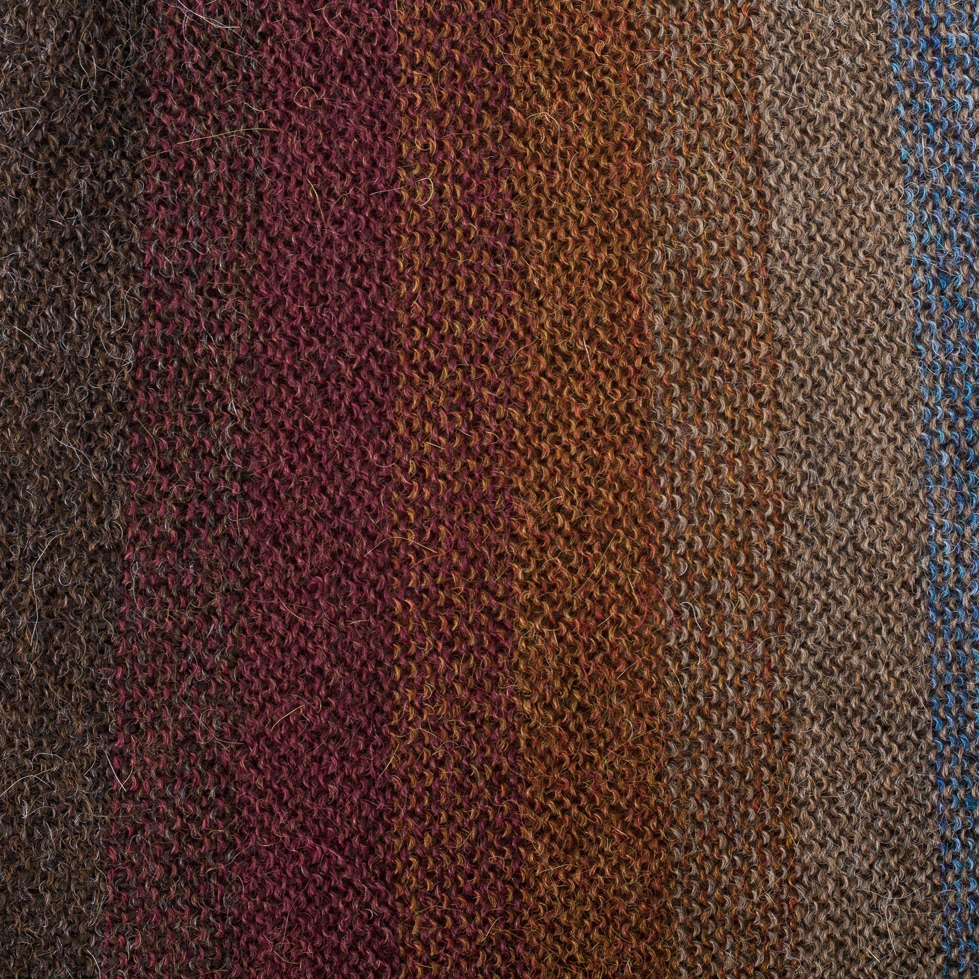 Outcropping Stripes Shades of Brown Burgundy and Blue 100% Alpaca Knit Scarf - Image 5