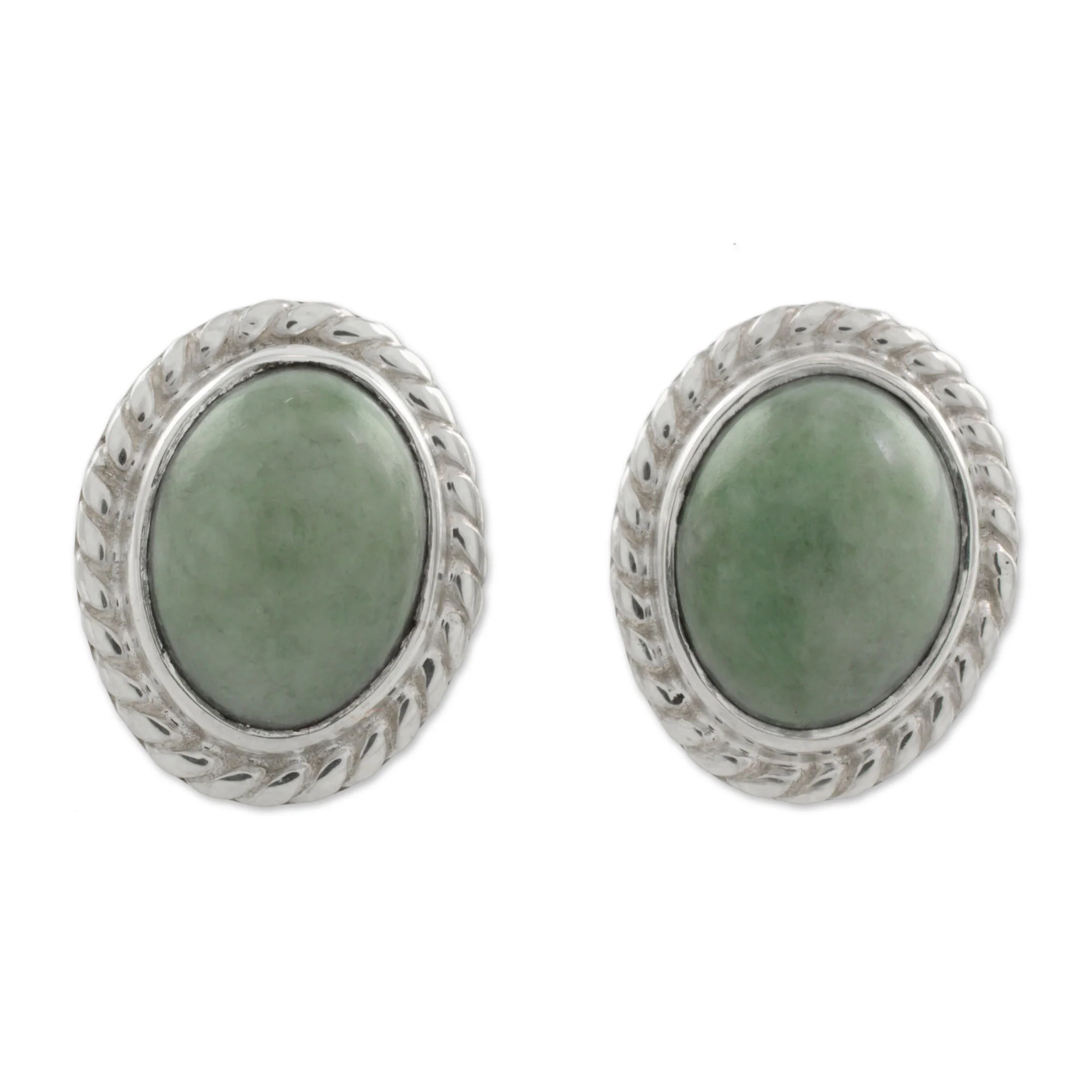 Oval Lassos Light Green Jade Oval Stud Earrings from Guatemala - Image 2