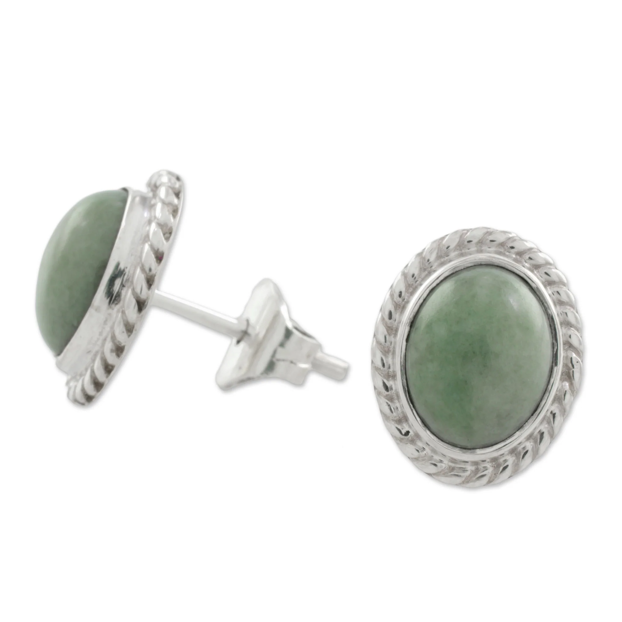 Oval Lassos Light Green Jade Oval Stud Earrings from Guatemala - Image 5