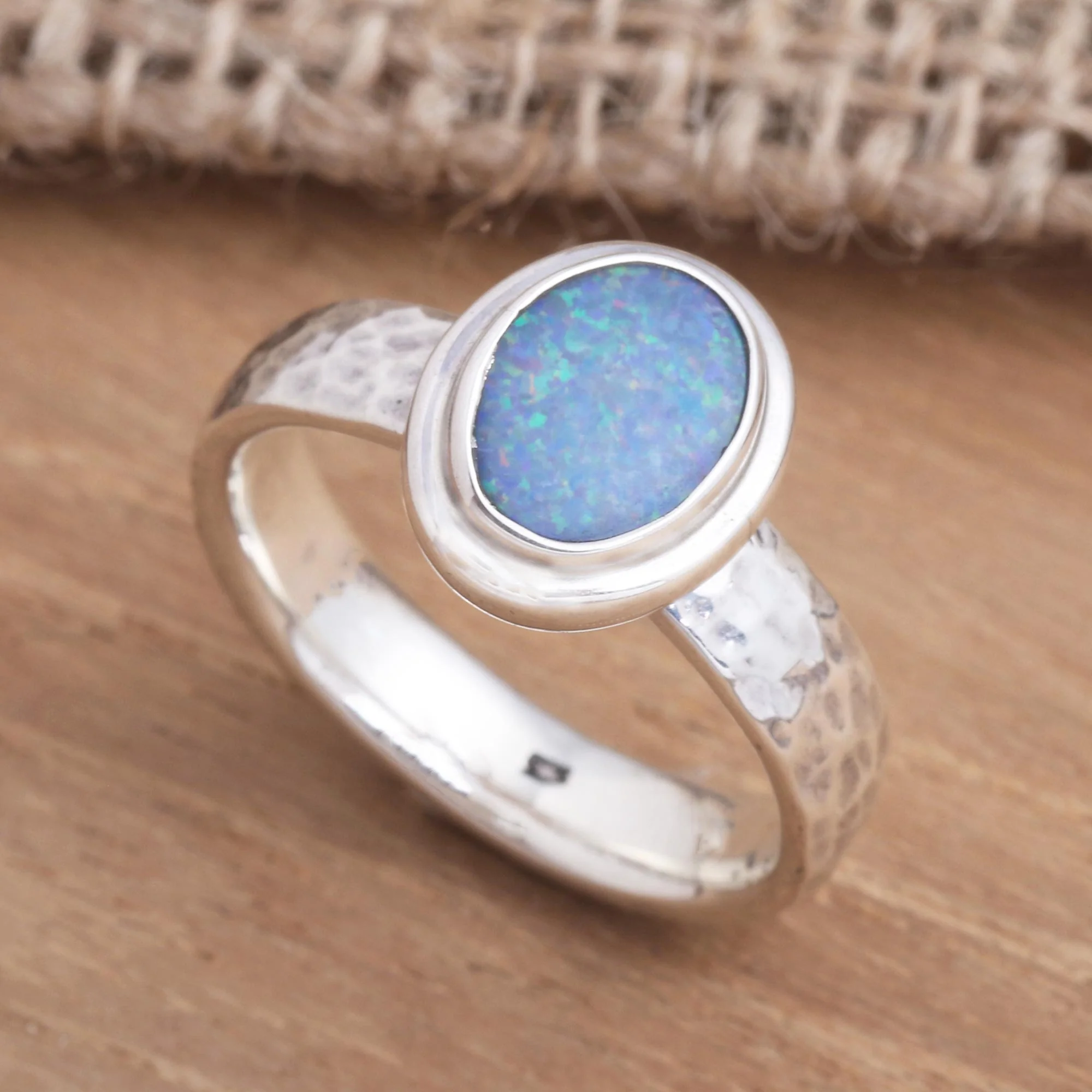 Oval Pool Oval Blue Opal Cocktail Ring Crafted in Bali - Image 3