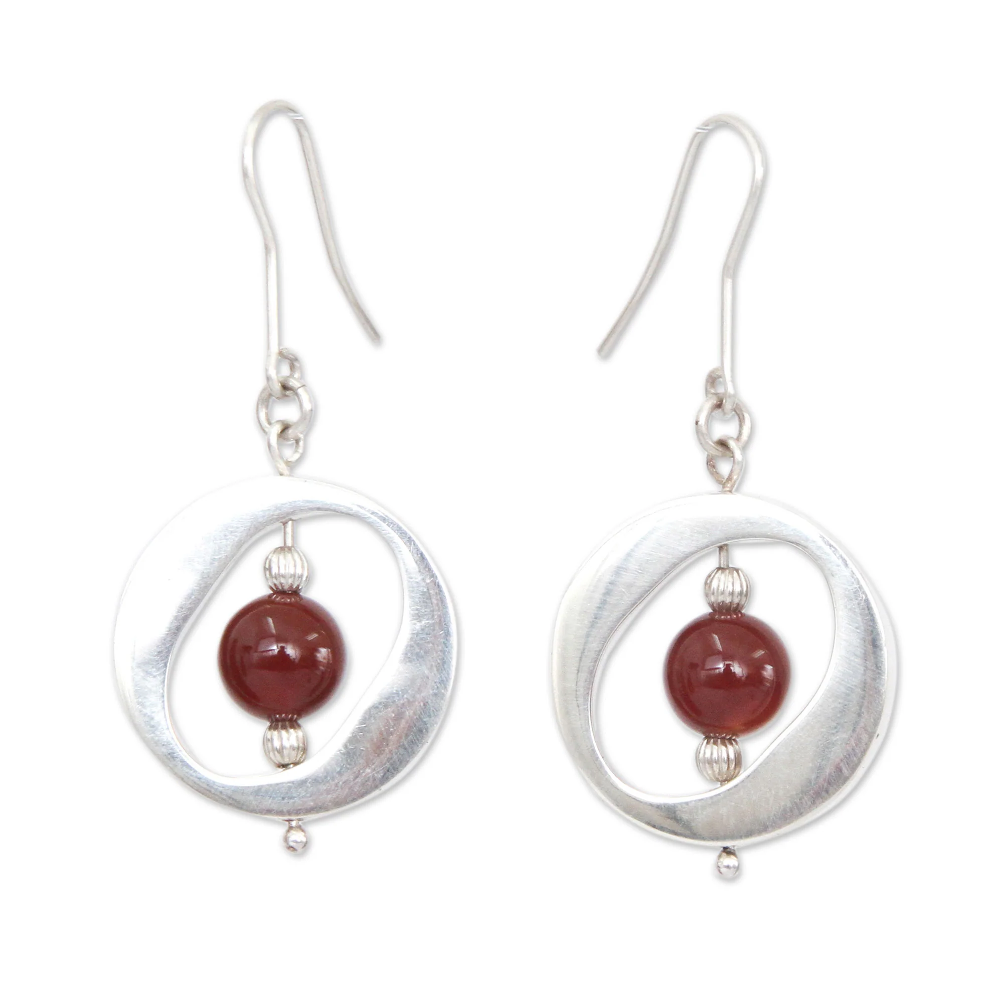 Oval Window Contemporary Free Trade Silver and Carnelian Earrings - Image 2