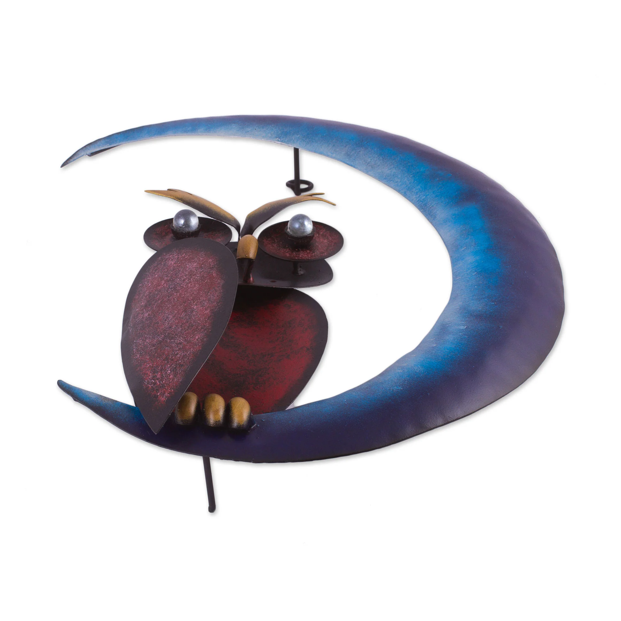 Owl on the Moon Handcrafted Steel Owl and Moon Wall Sculpture from Mexico - Image 2