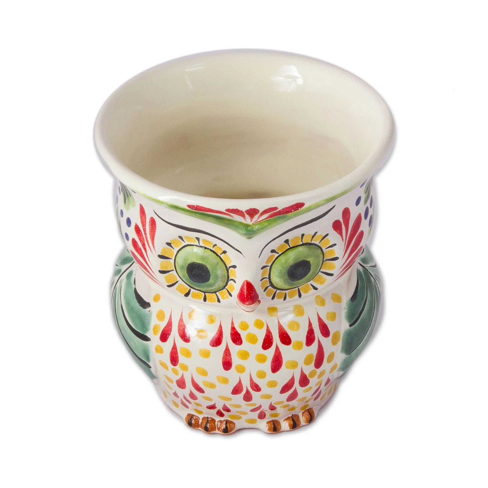 Owl Planter Colorful Ceramic Owl Flower Pot from Mexico - Image 3