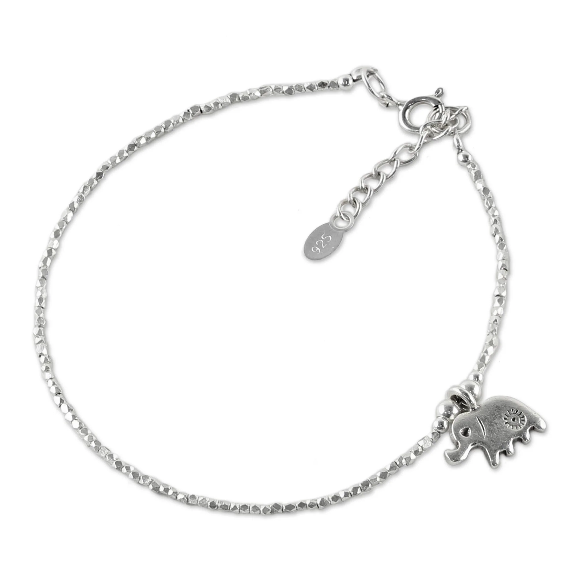 Pachyderm Charm Thai Karen Silver Beaded Bracelet & Elephant Charm - Image 2