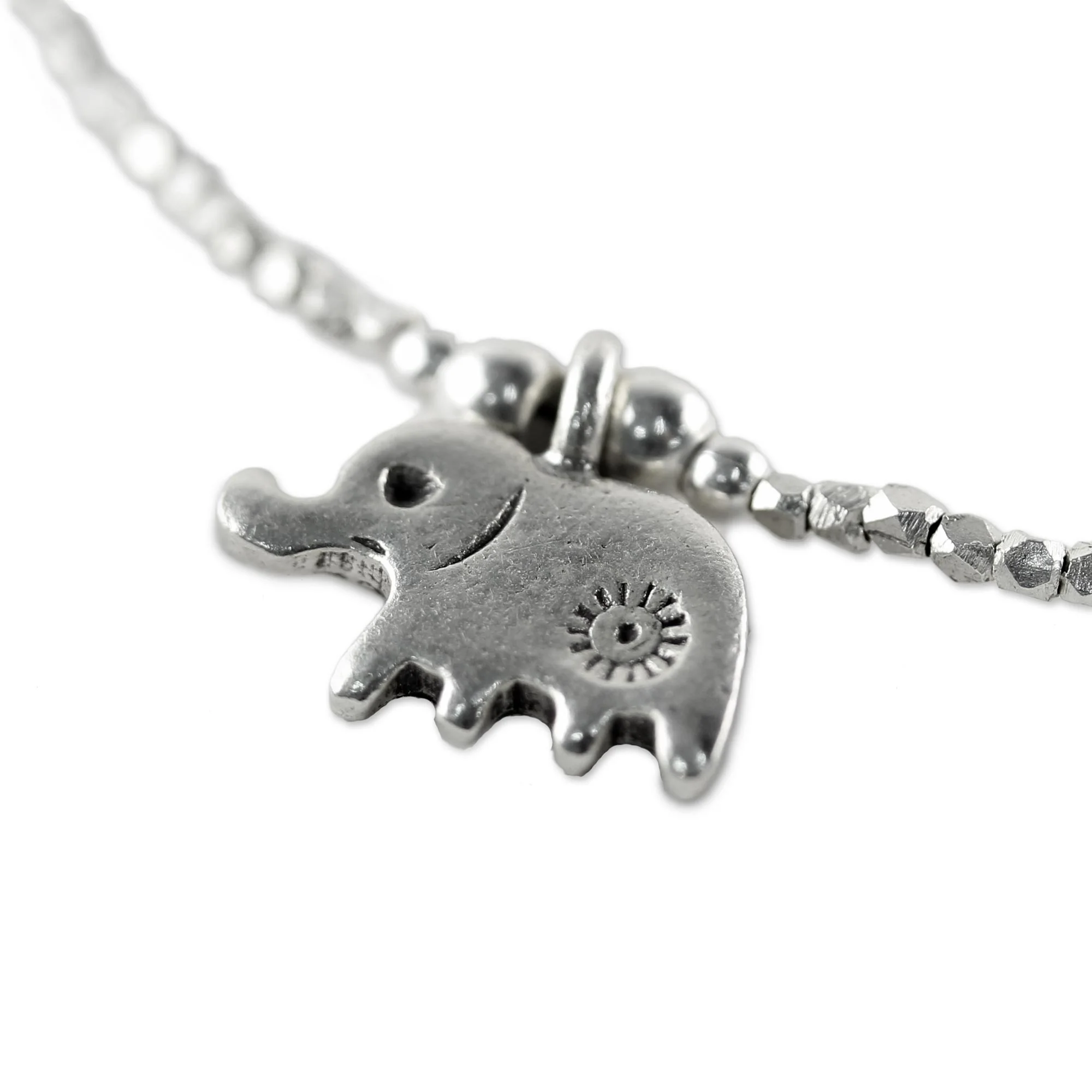 Pachyderm Charm Thai Karen Silver Beaded Bracelet & Elephant Charm - Image 5