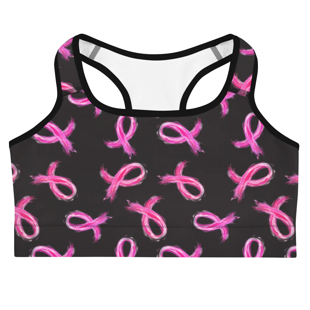 Painted Pink Ribbon All Over Print Sports Bra