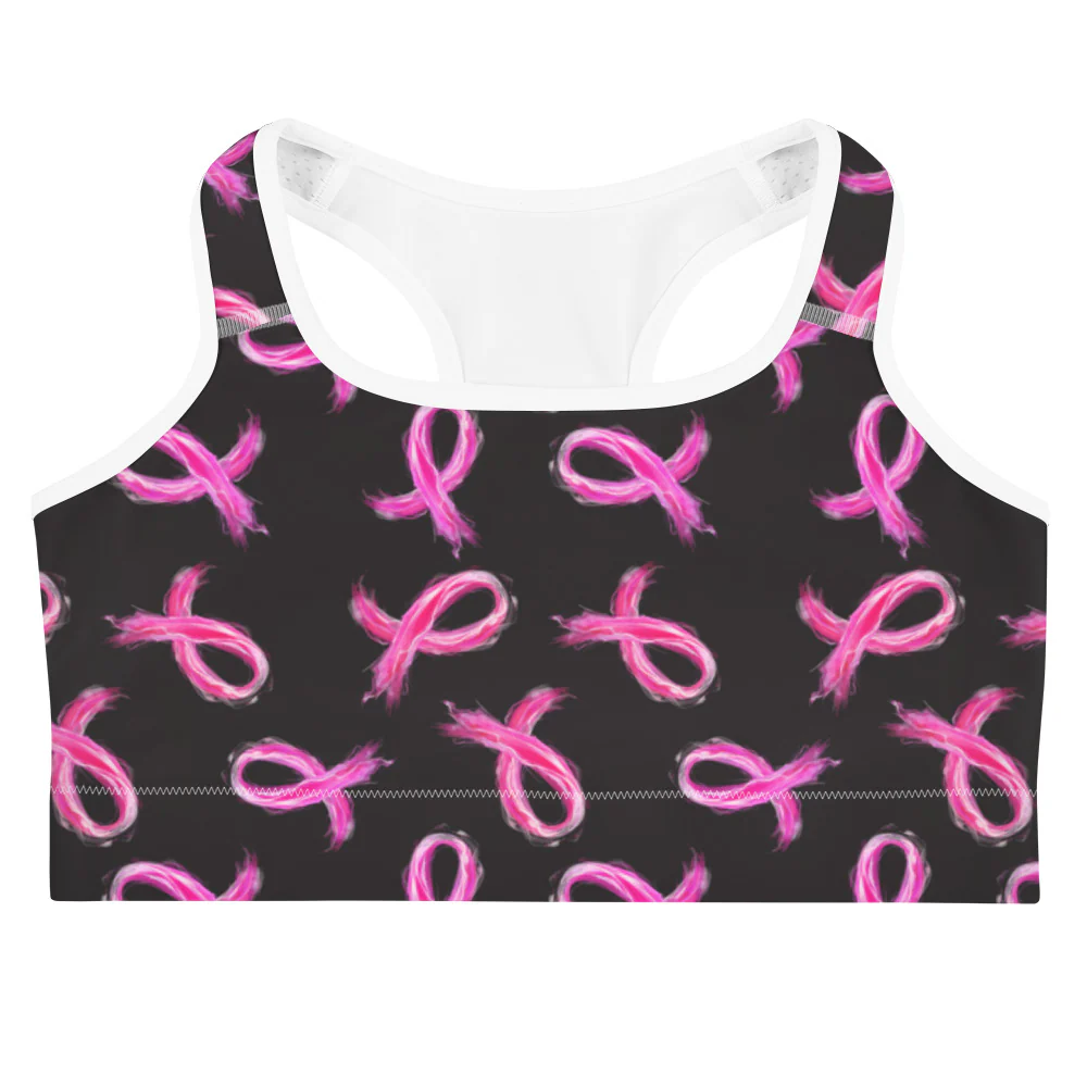 Painted Pink Ribbon All Over Print Sports Bra - Image 2