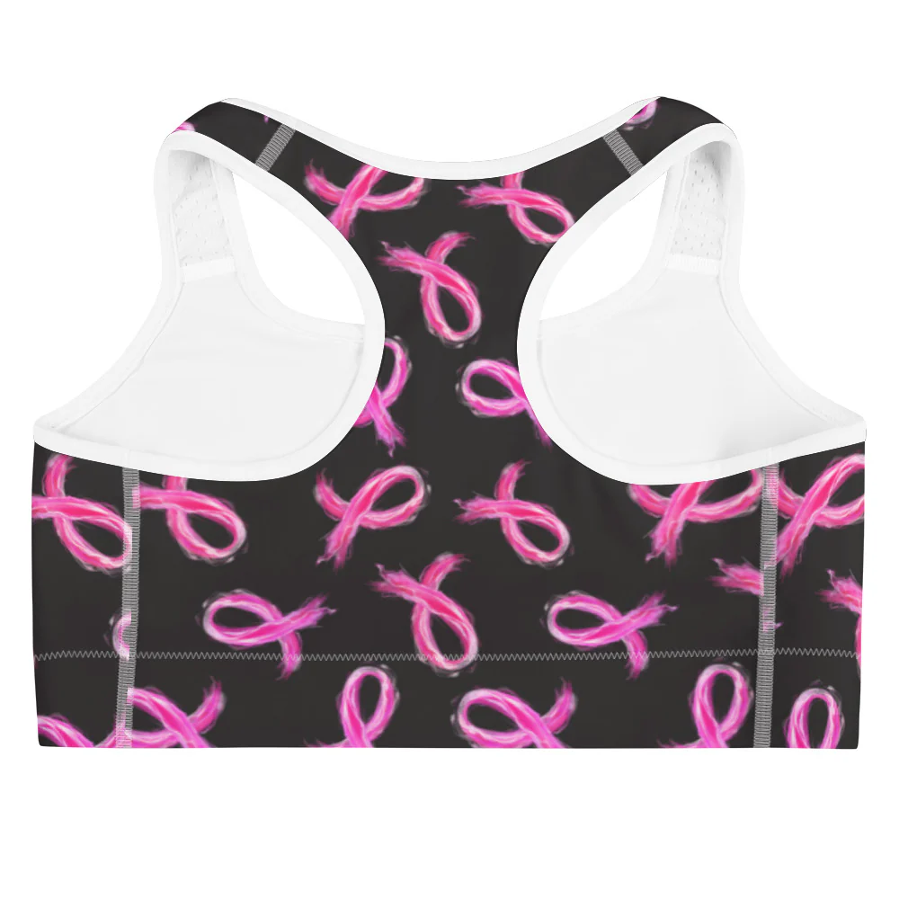 Painted Pink Ribbon All Over Print Sports Bra - Image 4