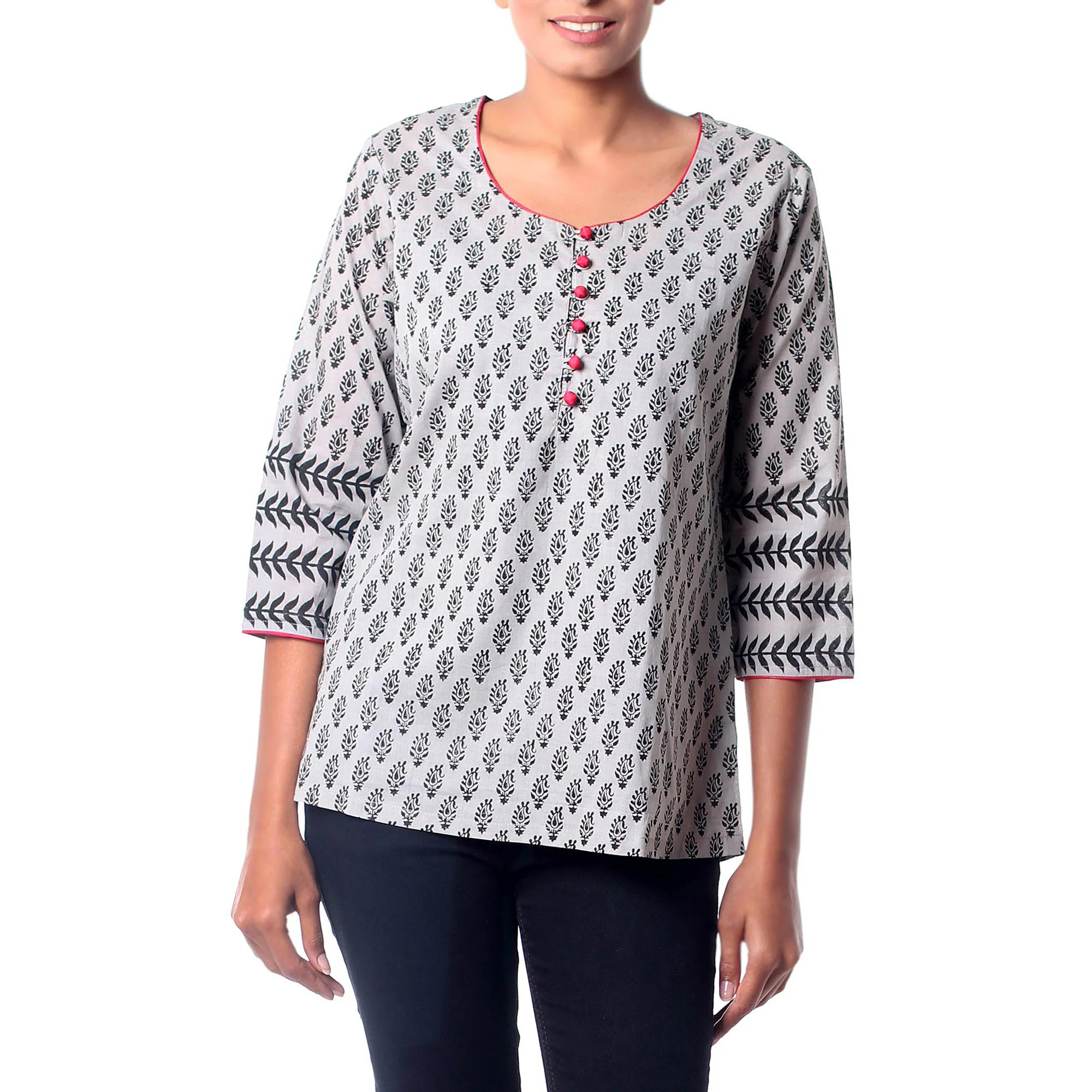 Paisley Dance Black & Gray Cotton Tunic - Image 2