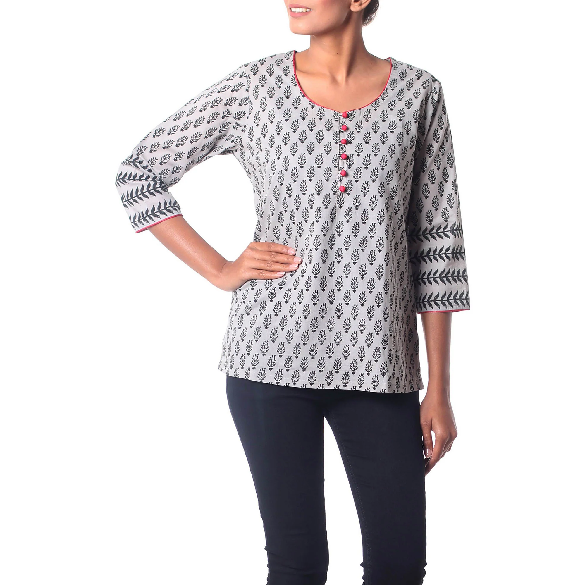 Paisley Dance Black & Gray Cotton Tunic - Image 3