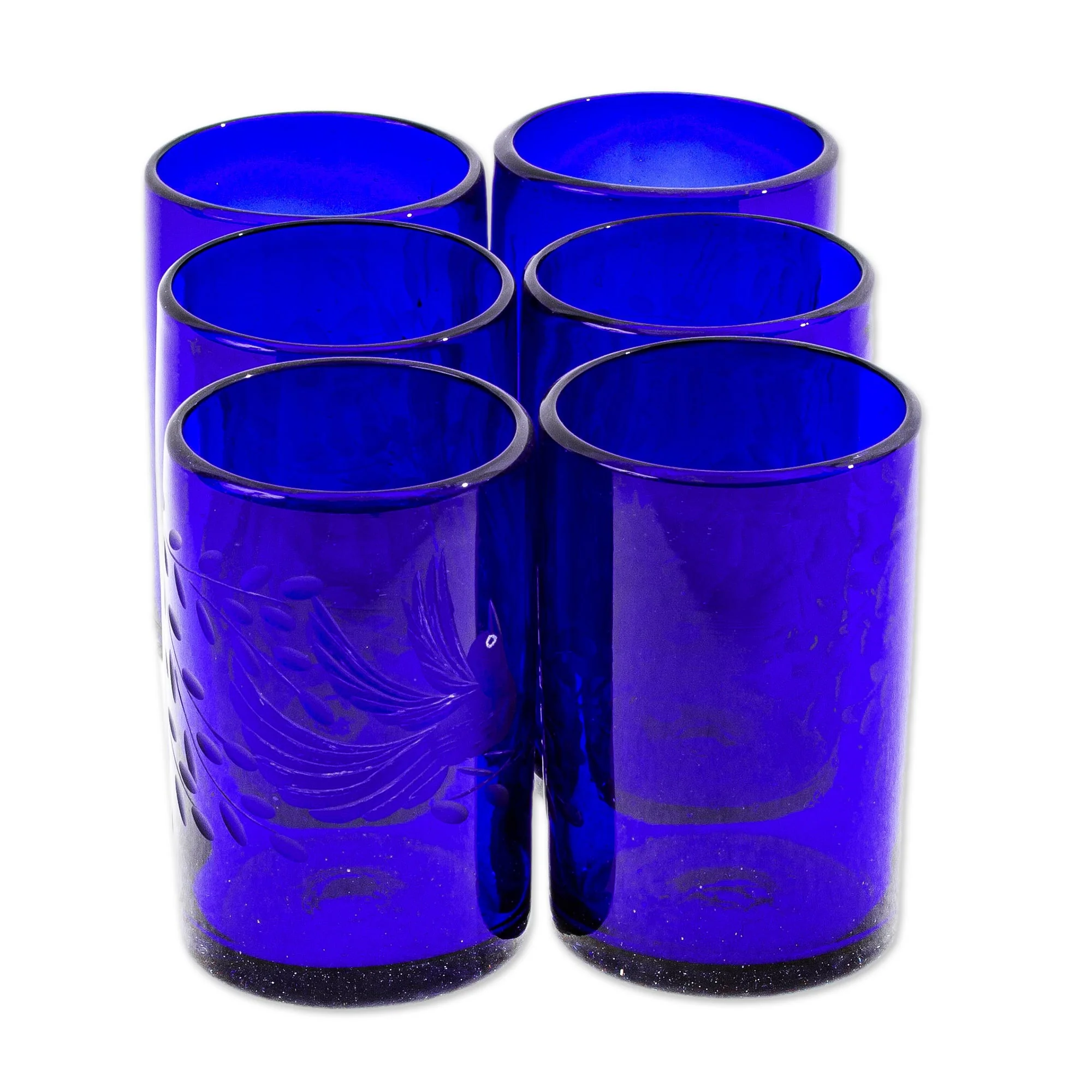Paloma Azul Etched Blue Blown Glass Tumblers (Set of 6) - Image 4