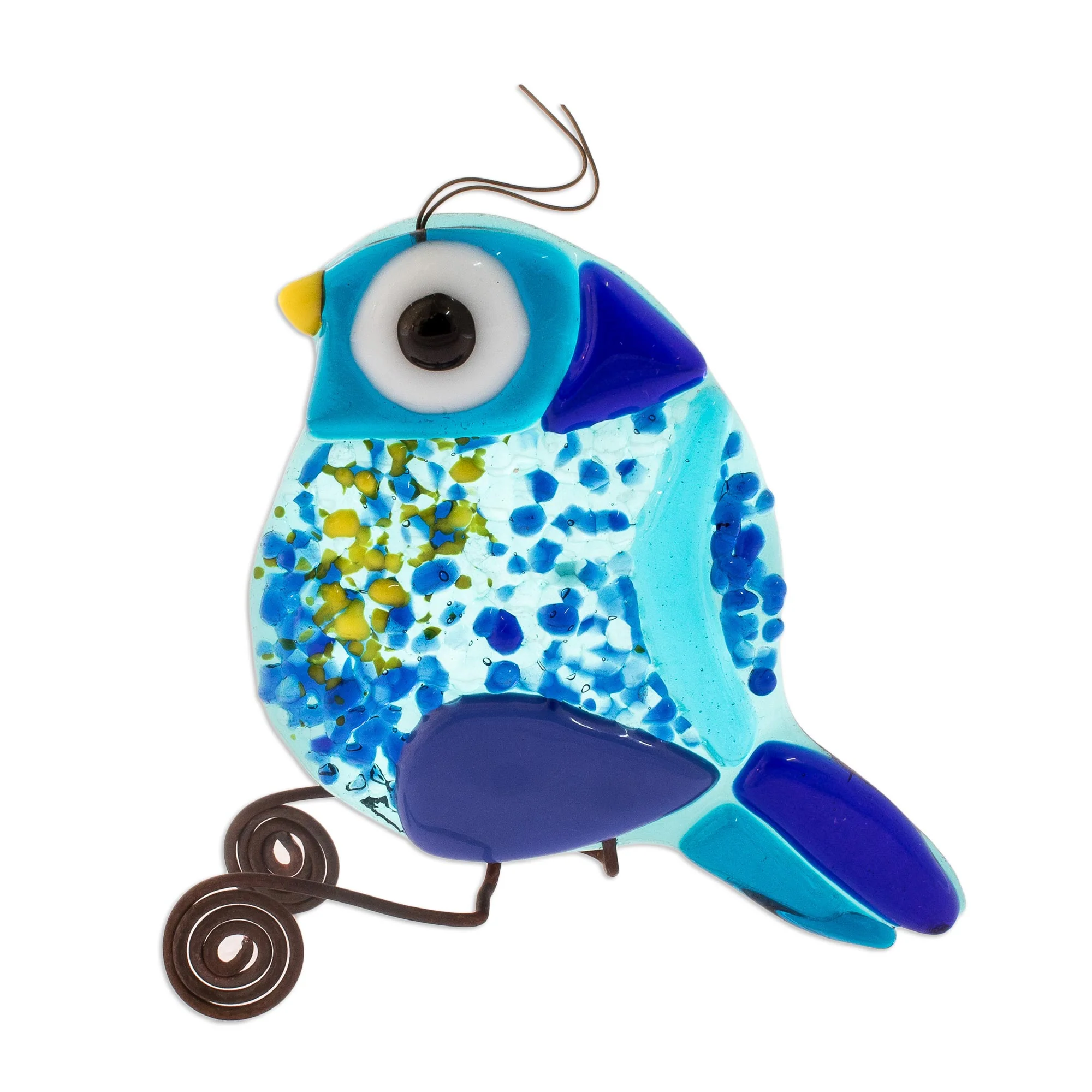 Paradise Bird Fused Art Glass Bird Figurine in Blue from El Salvador - Image 2