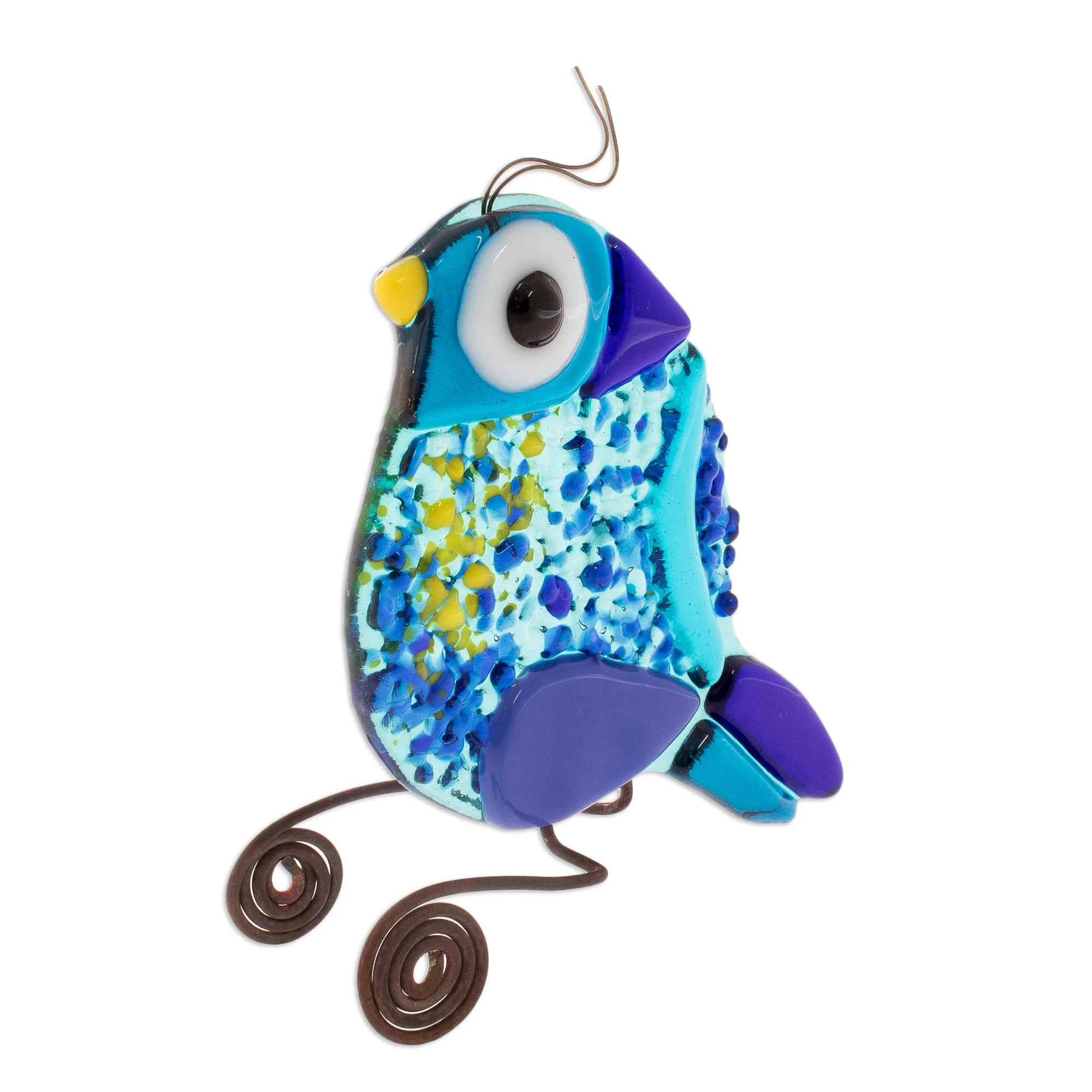 Paradise Bird Fused Art Glass Bird Figurine in Blue from El Salvador - Image 3