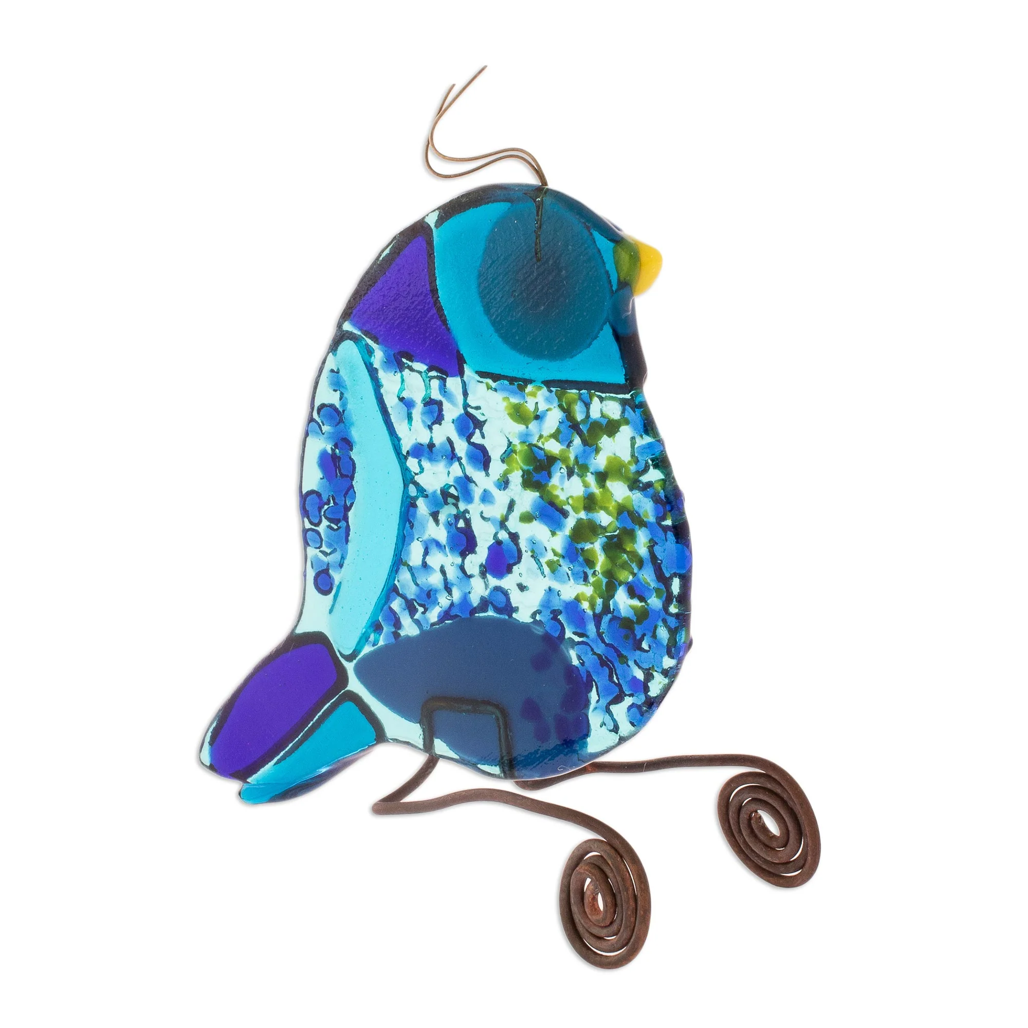 Paradise Bird Fused Art Glass Bird Figurine in Blue from El Salvador - Image 4
