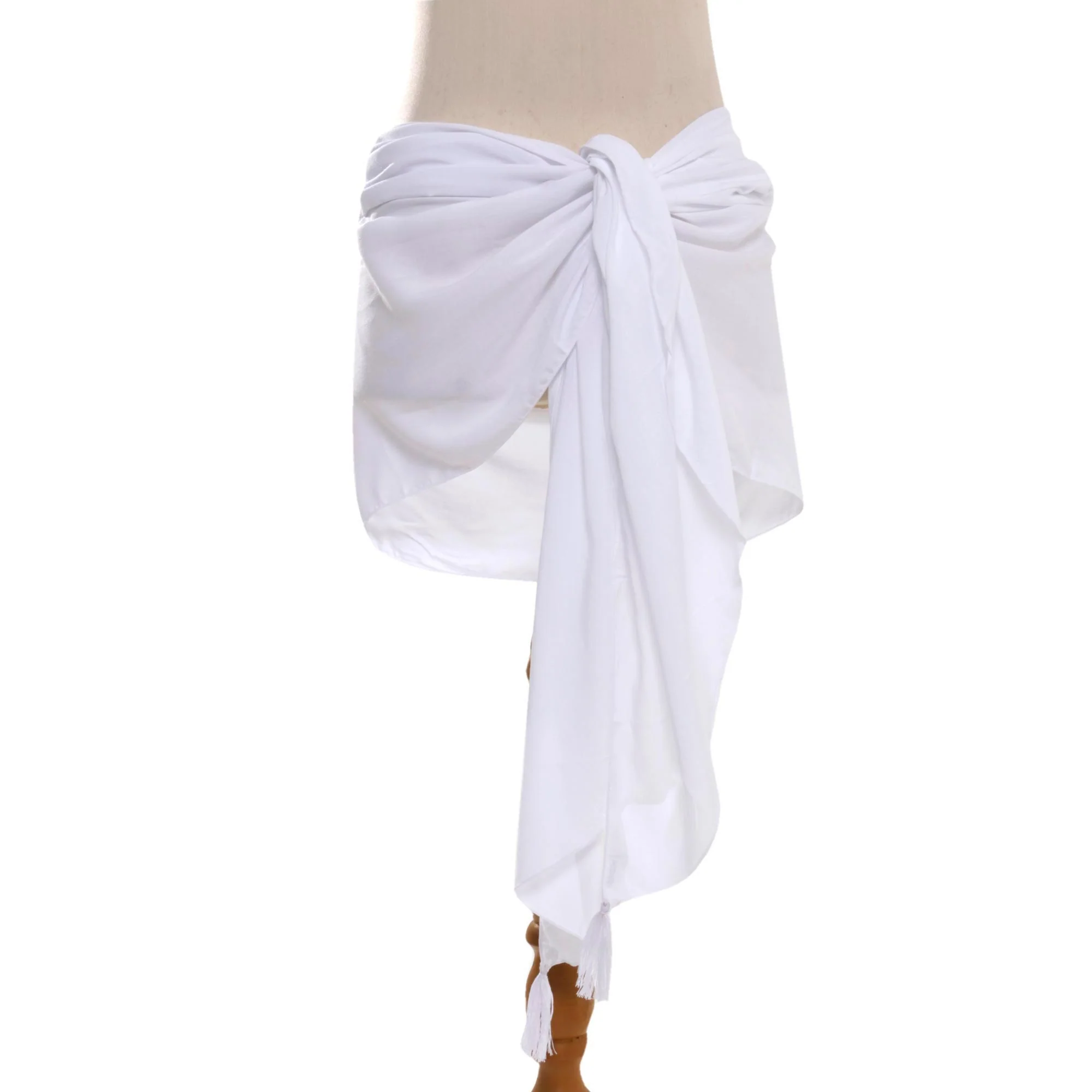 Paradise Breeze in White Handmade White 100% Rayon Short Sarong from Indonesia - Image 3