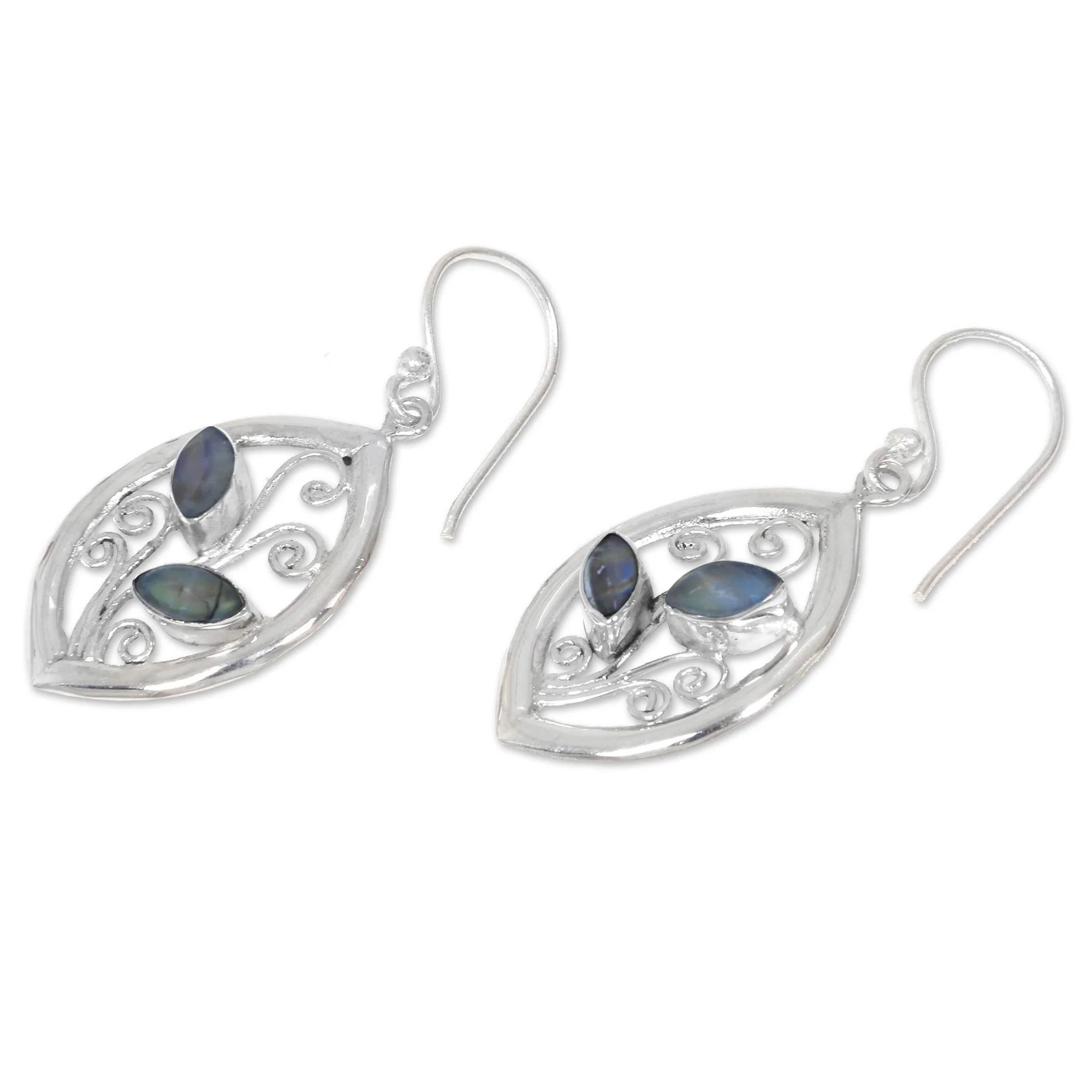 Paradise Leaves 925 Sterling Silver Leaf Earrings with Rainbow Moonstone - Image 3