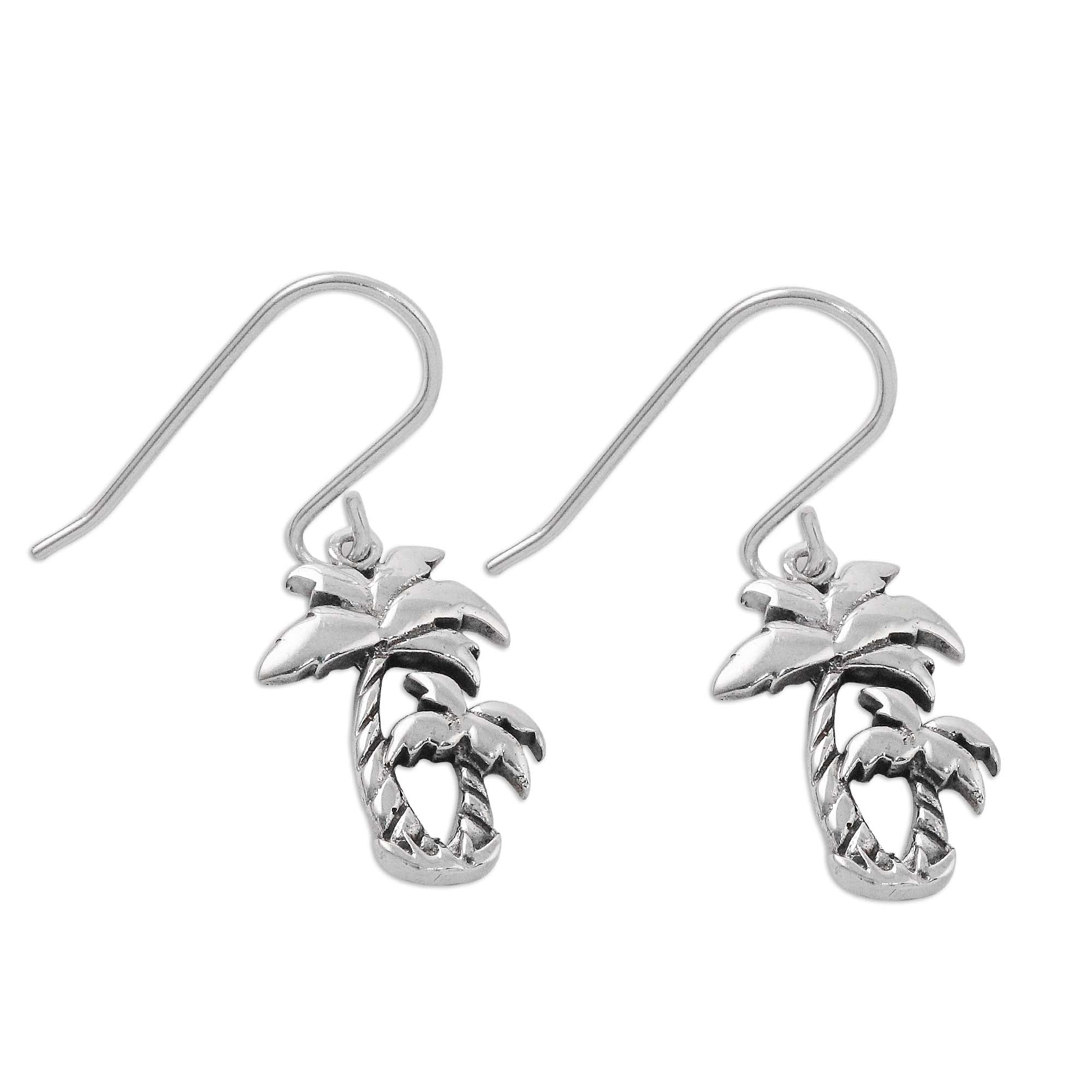 Paradise Palms Sterling Silver Twin Palm Dangle Earrings from Thailand - Image 4