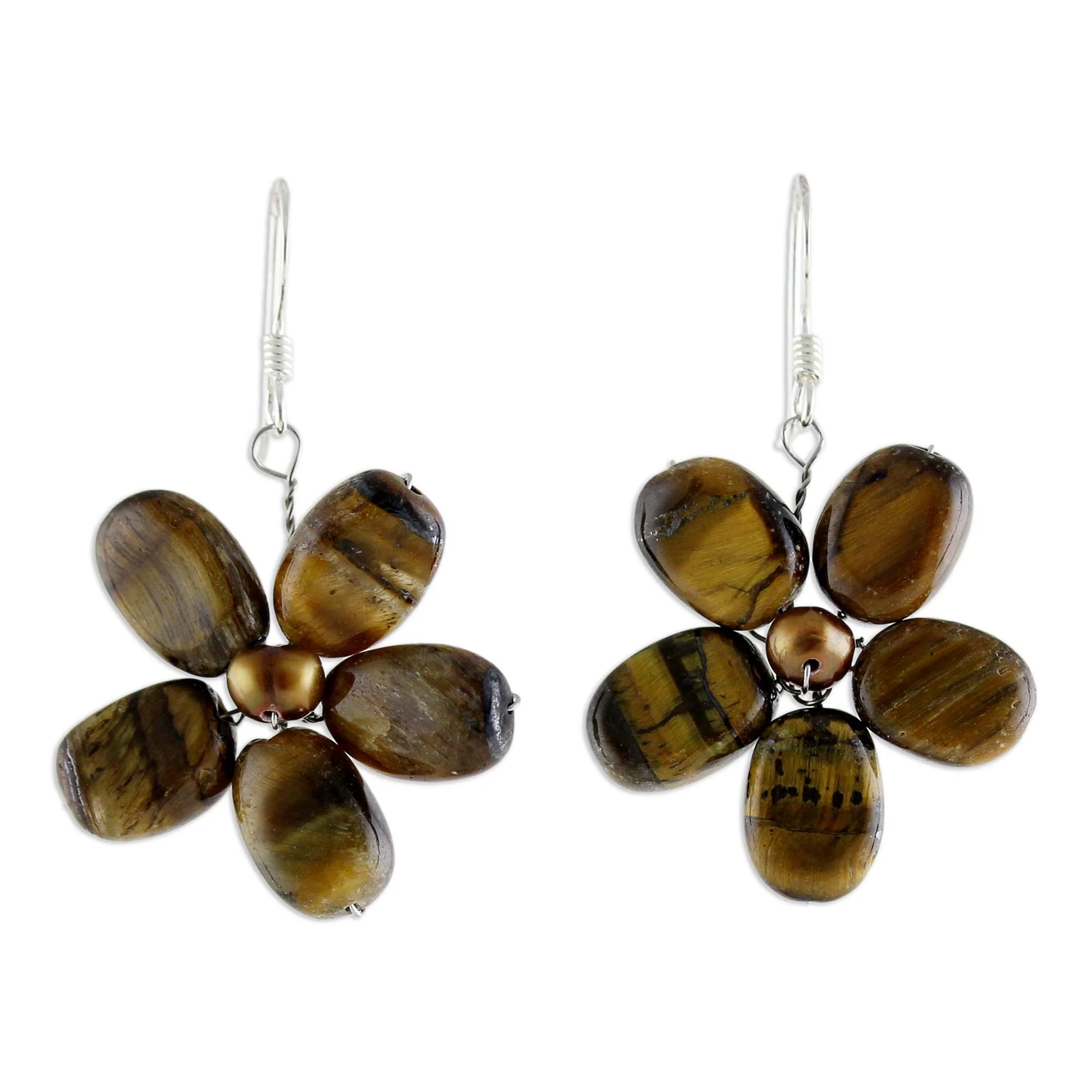 Paradise Pearl & Tiger's Eye Flower Earrings - Image 2