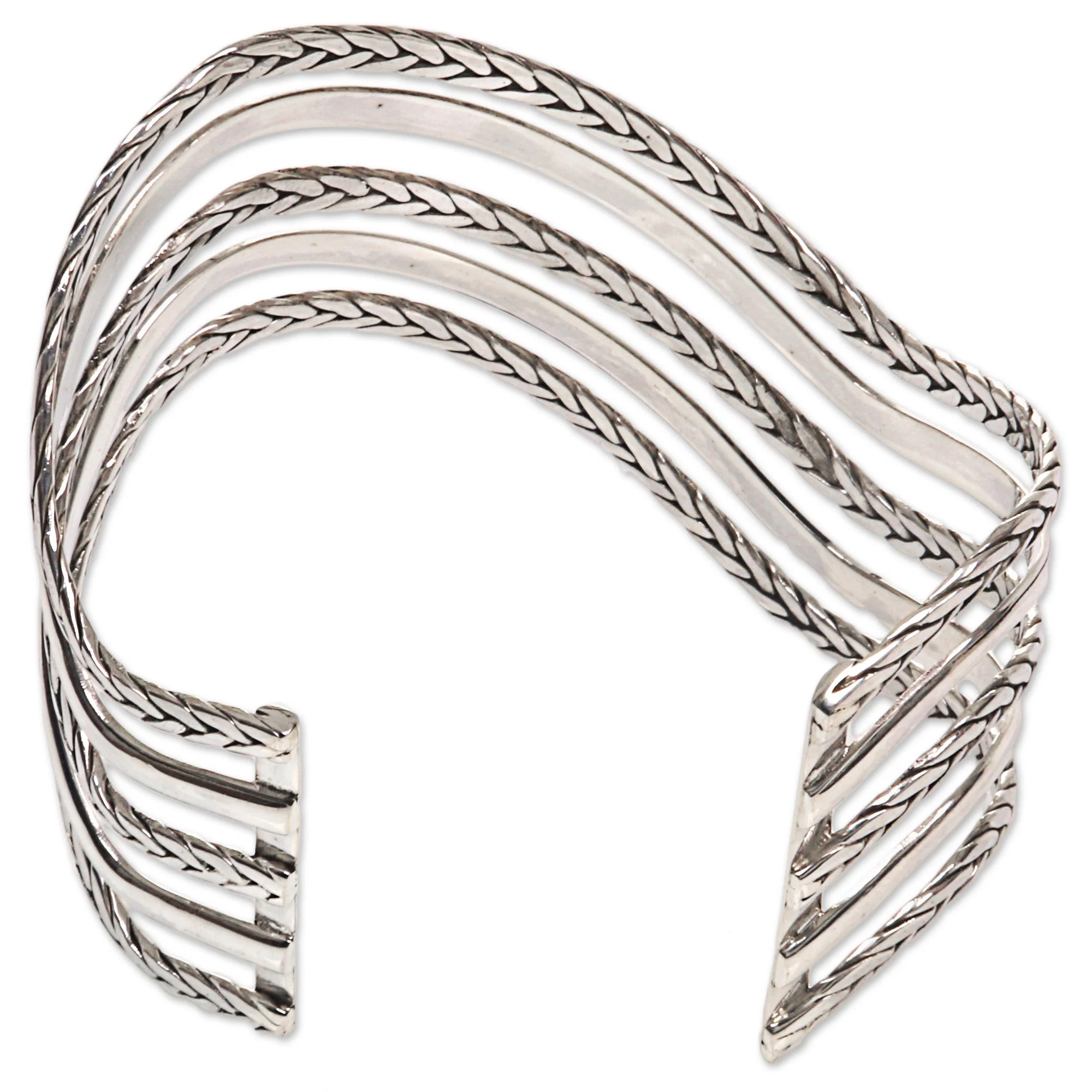 Parallel Paths Artisan Crafted Modern Sterling Cuff Bracelet from Bali - Image 3