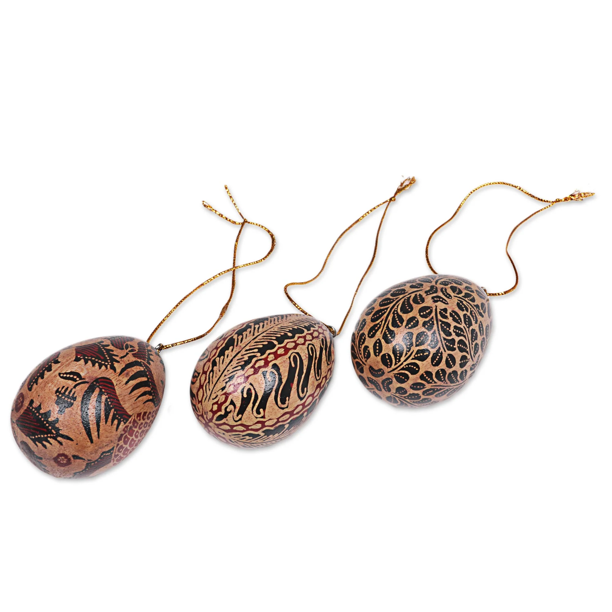 Parang Eggs Batik Wood Egg Ornaments (Set of 3) from Indonesia - Image 4