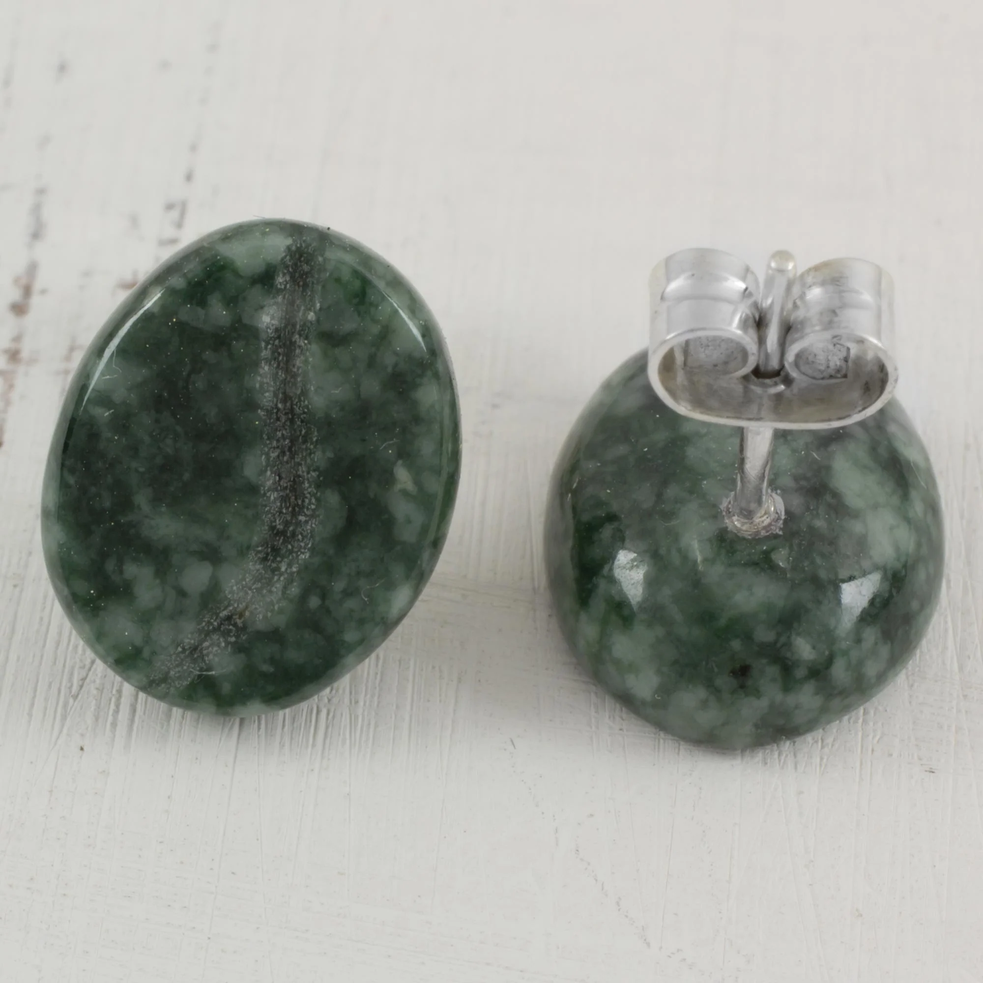Passion for Coffee in Green Jade and Sterling Silver Stud Earrings from Guatemala - Image 4