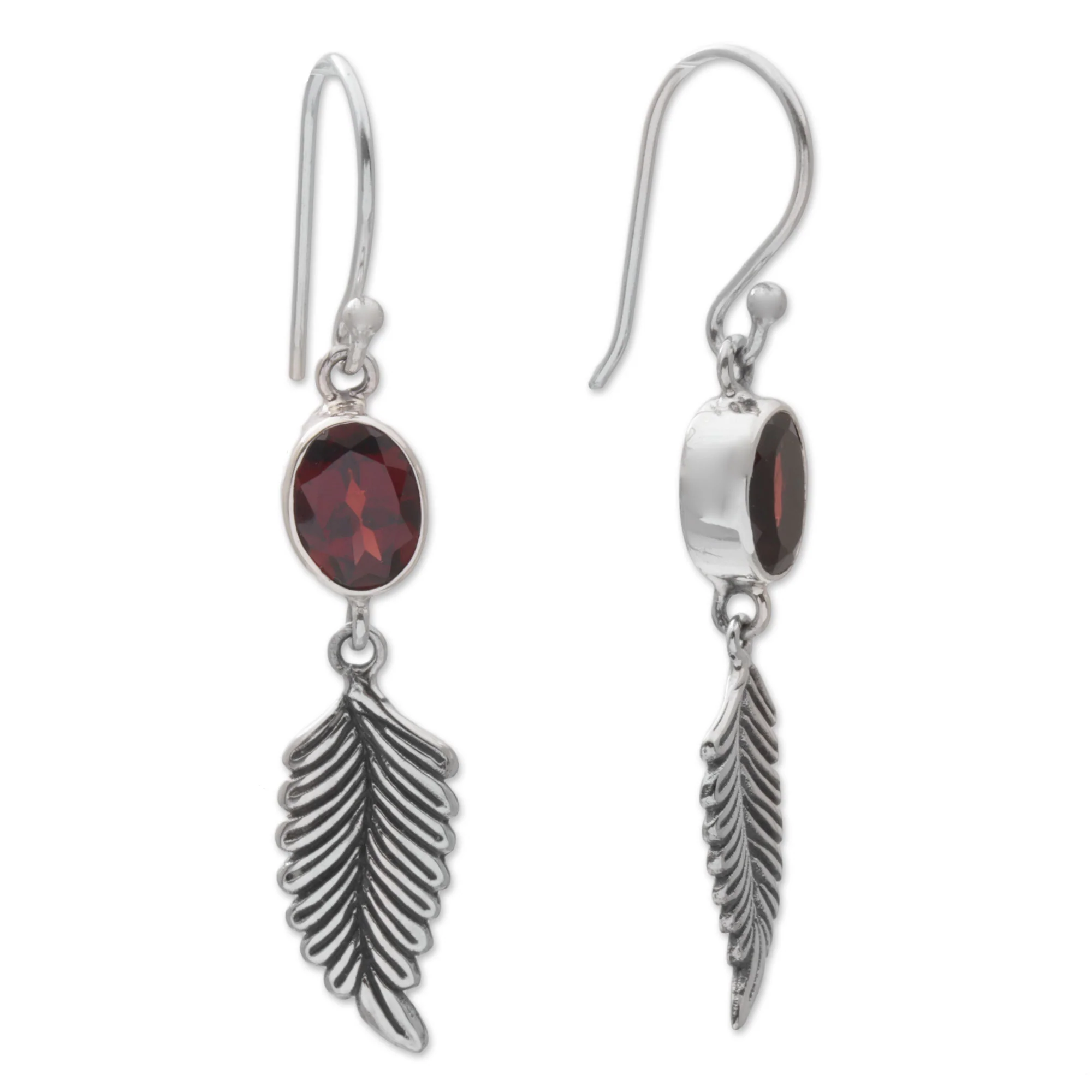 Passionate Hope Balinese 925 Sterling Silver Feather Earrings with Garnet - Image 5